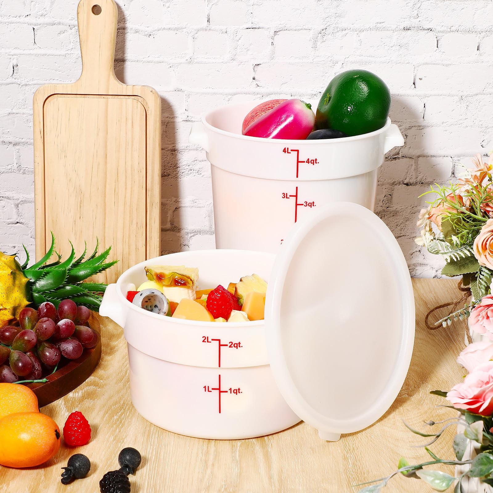 4 Pcs Food Storage Containers with Lids 2 Qt 4 Qt Dough Proof Round Commercia…