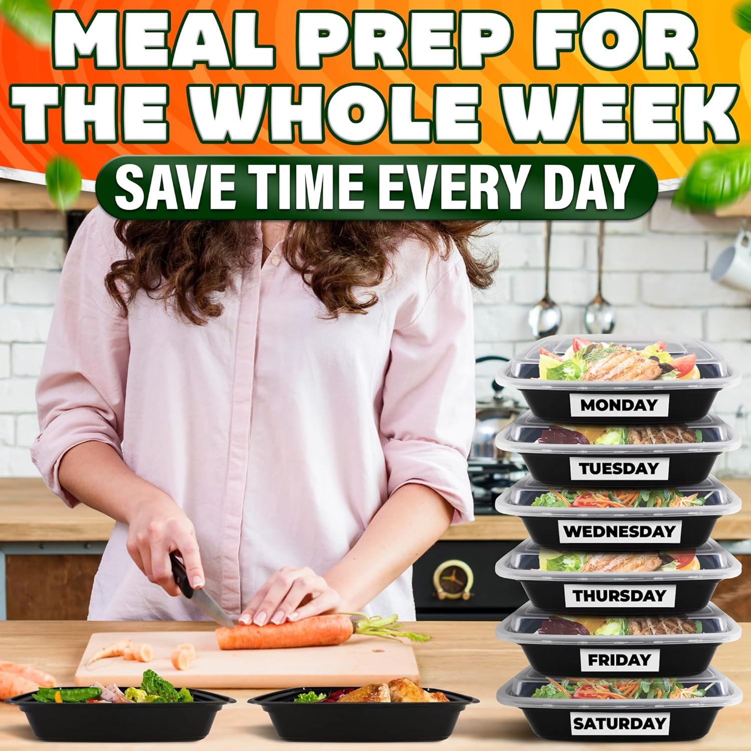 50 Pack [32 Oz] Freezer Meal Prep Containers Reusable – Plastic Food Storage Con