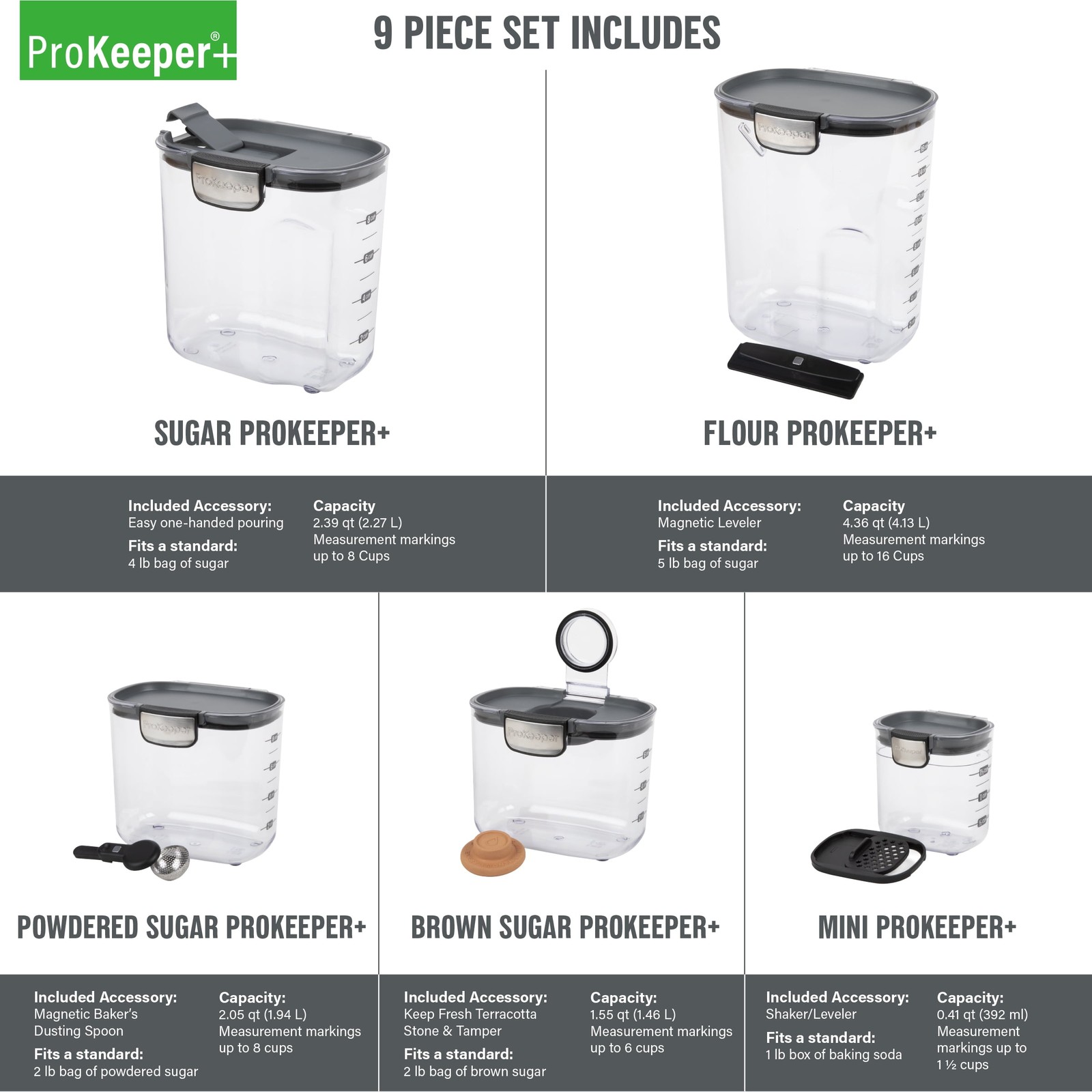 ProKeeper 9-Piece Baker’s Storage Container Set W/ Airtight Seal Pantry