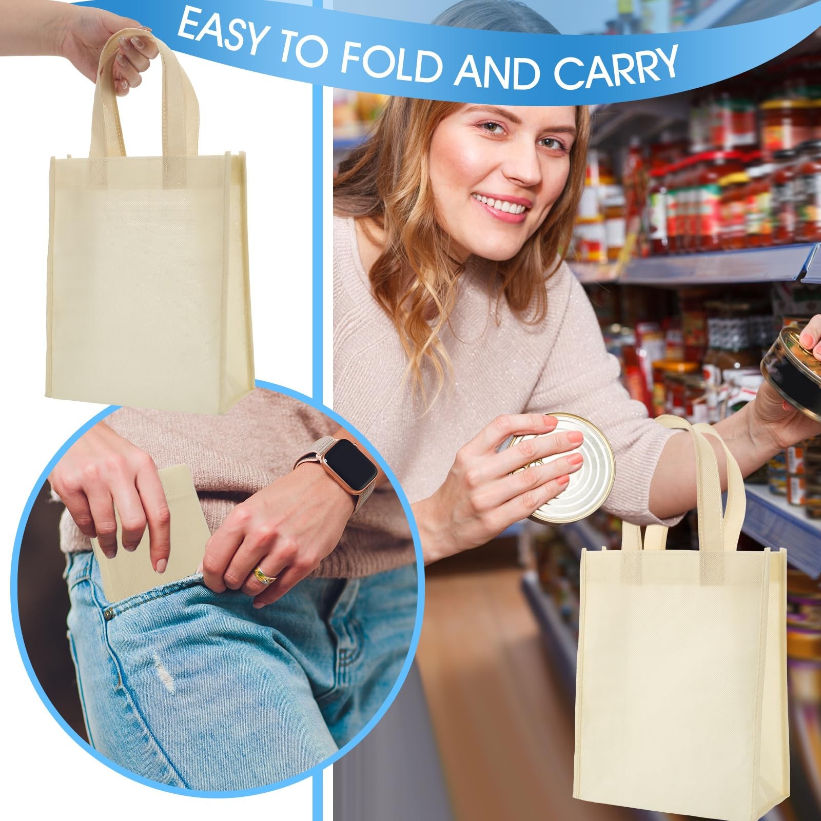 Jexine 100 Pcs Non Woven Bags Reusable Gift Bag Handles Shopping Tote Grocery