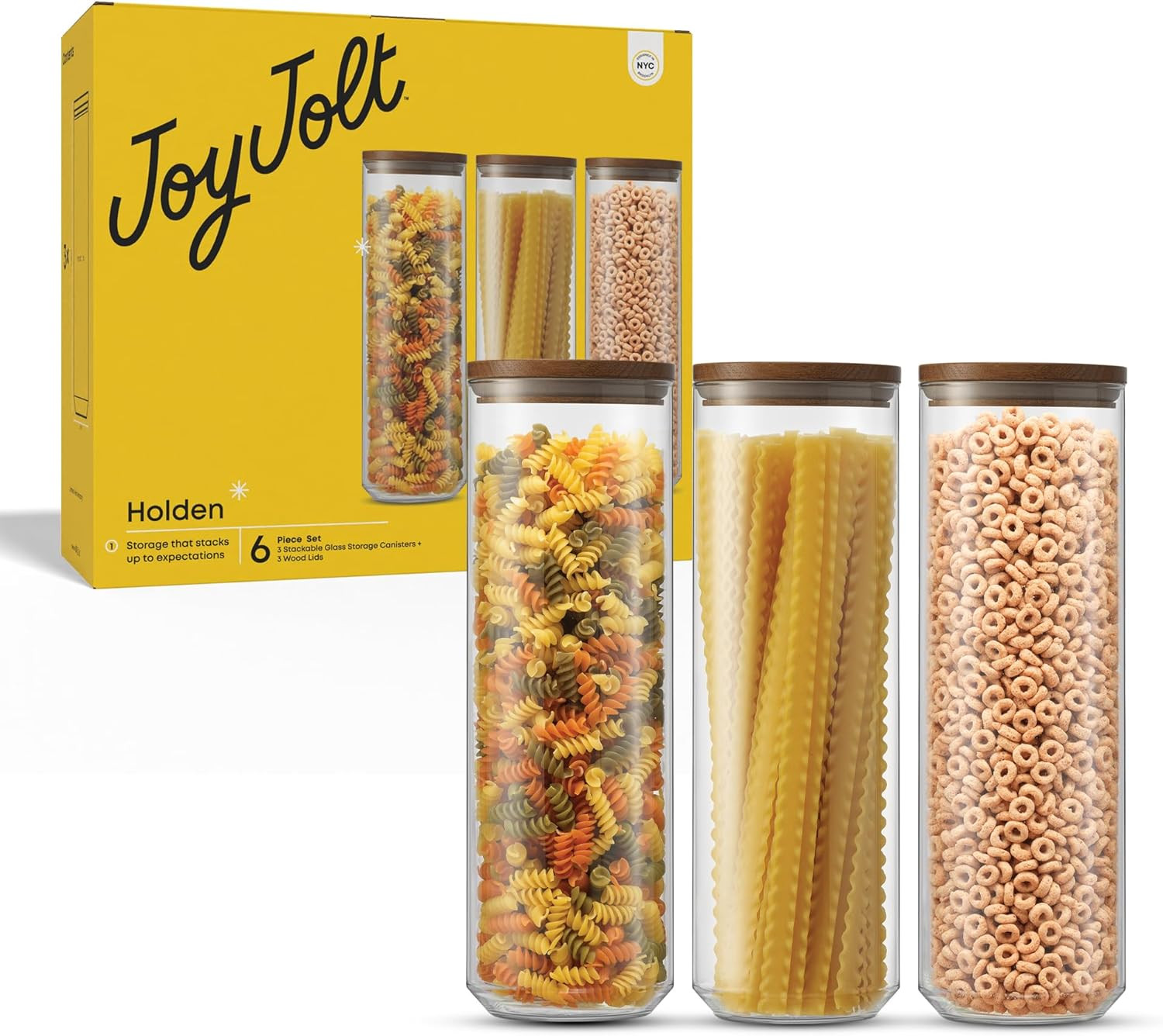 Holden 72Oz Stackable Glass Storage Containers with Lids, Large Kitchen Food Sto
