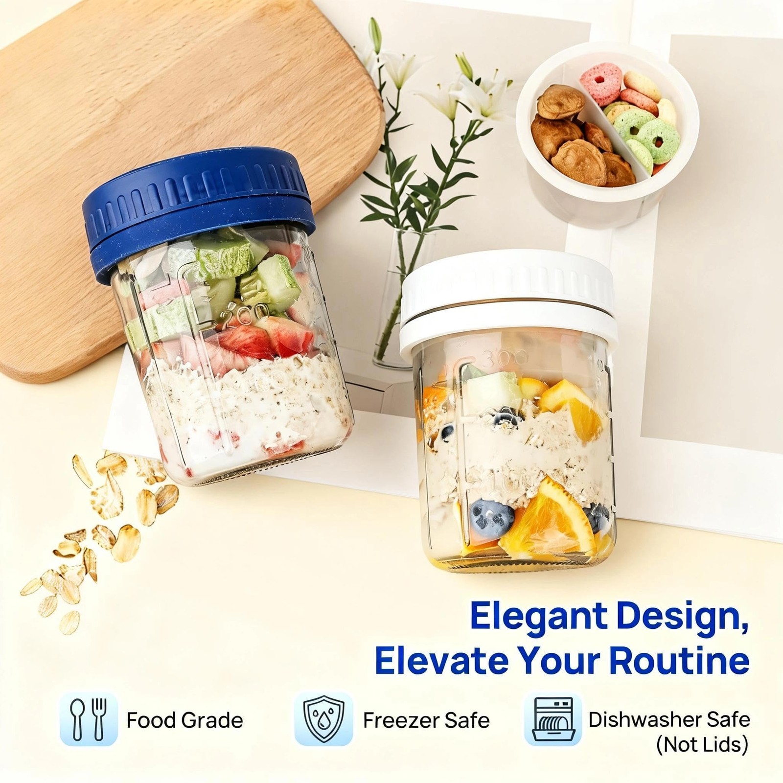 6 Pack Overnight Oats Containers with Lids and Spoons, 16 OZ Glass Oatmeal Co…