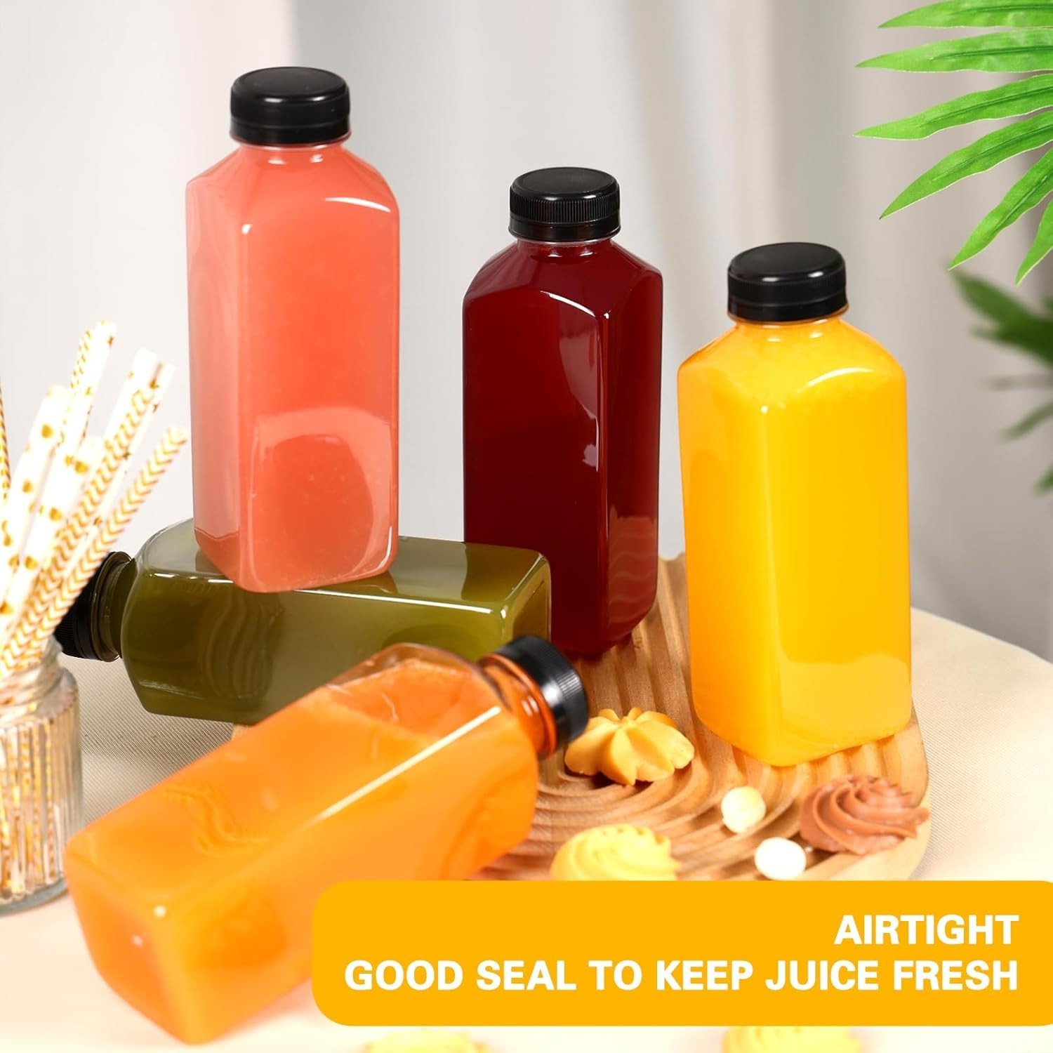Botellas de Plastico para Jugos con Tapas Envases Reutilizables de 8/16oz 6 Pz