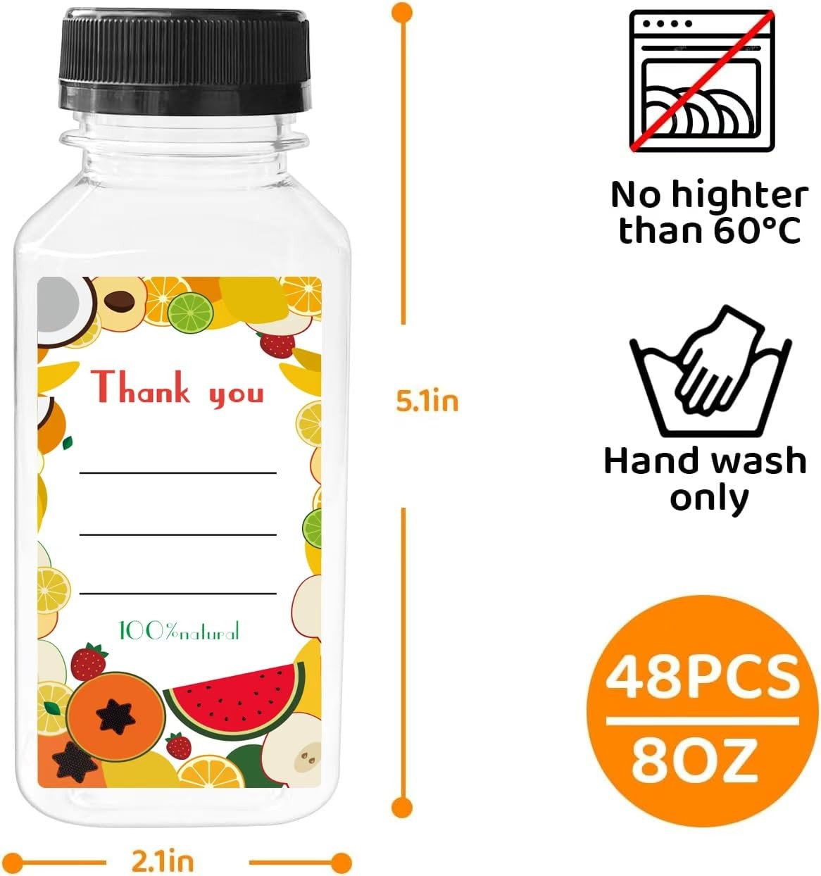 48pcs 8oz Juice bottle with caps,Plastic bottles with caps, Reusable Clear Bu…