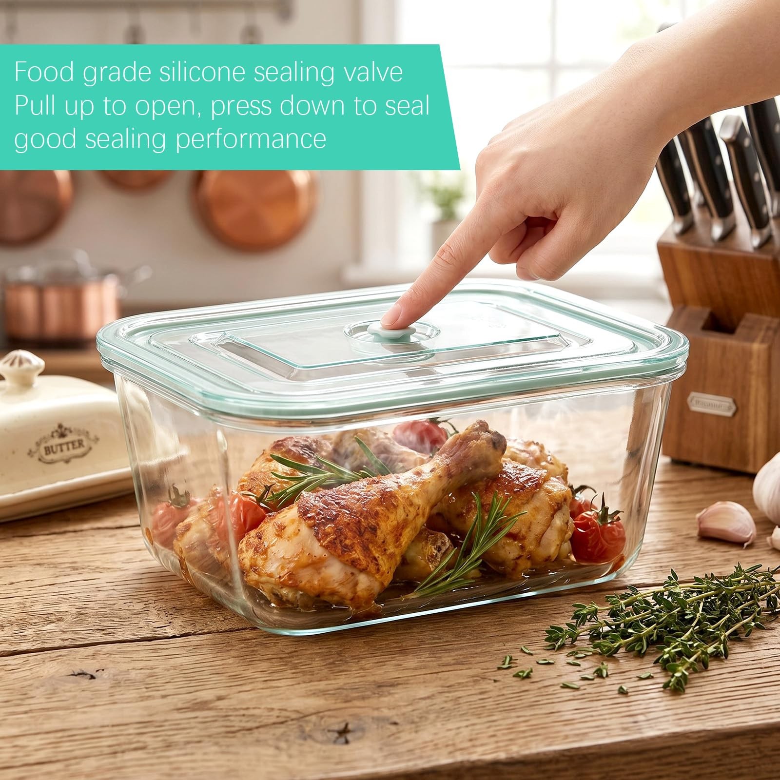 2 Pack 103 Oz/3000ml Extra Large Borosilicate Glass Food Containers with Airt…