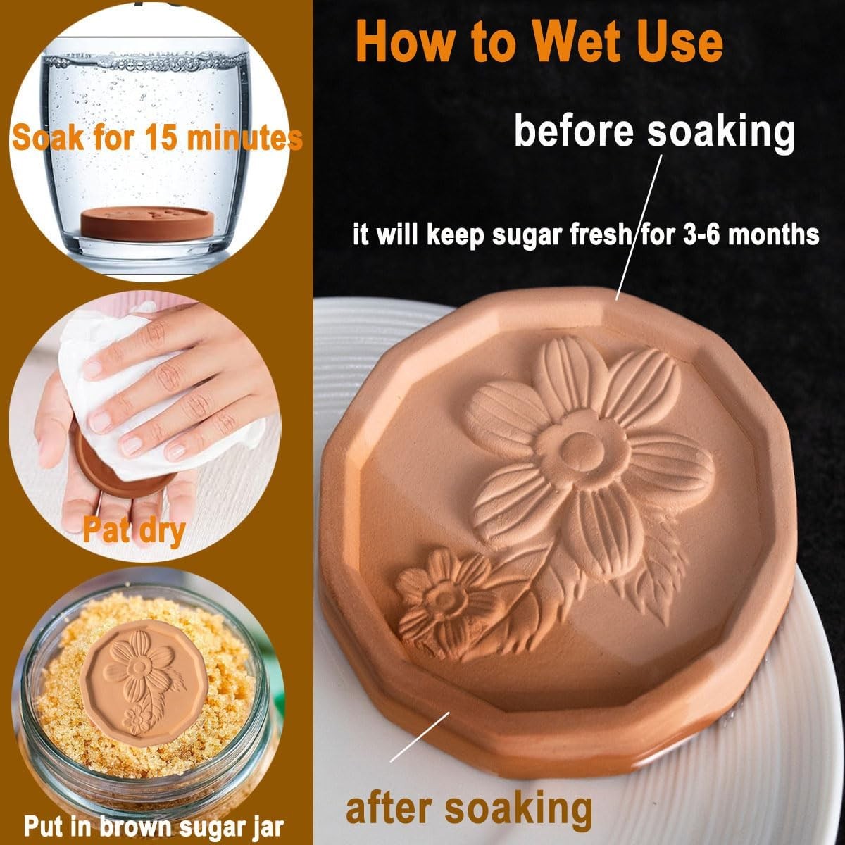 Brown Sugar Saver Terracotta Brown Sugar Keeper &Softener Container Disc for