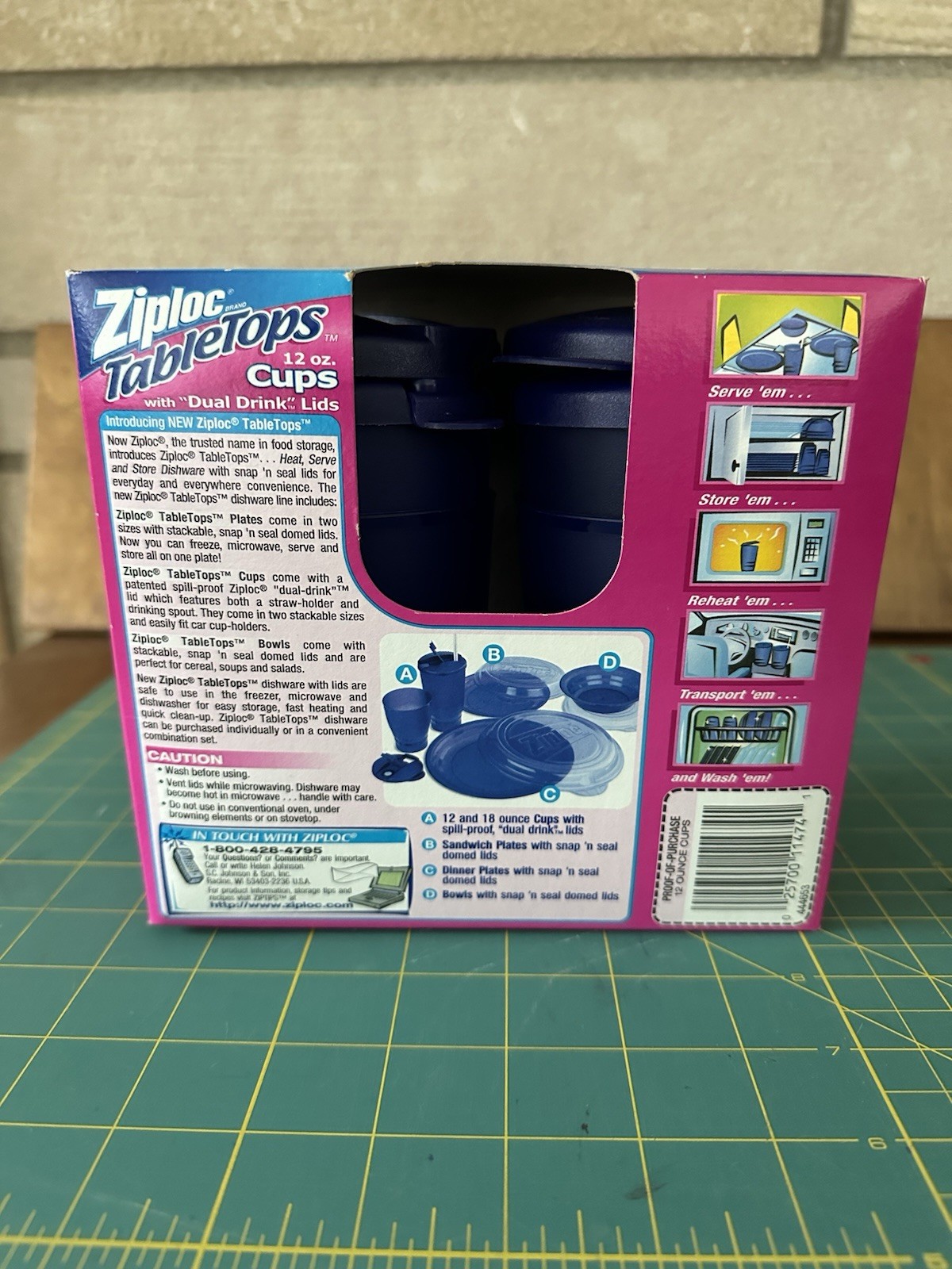 Ziploc TableTops Cups w/ Spill-Proof Lids Set 4 NEW Vintage 12 oz Discontinued
