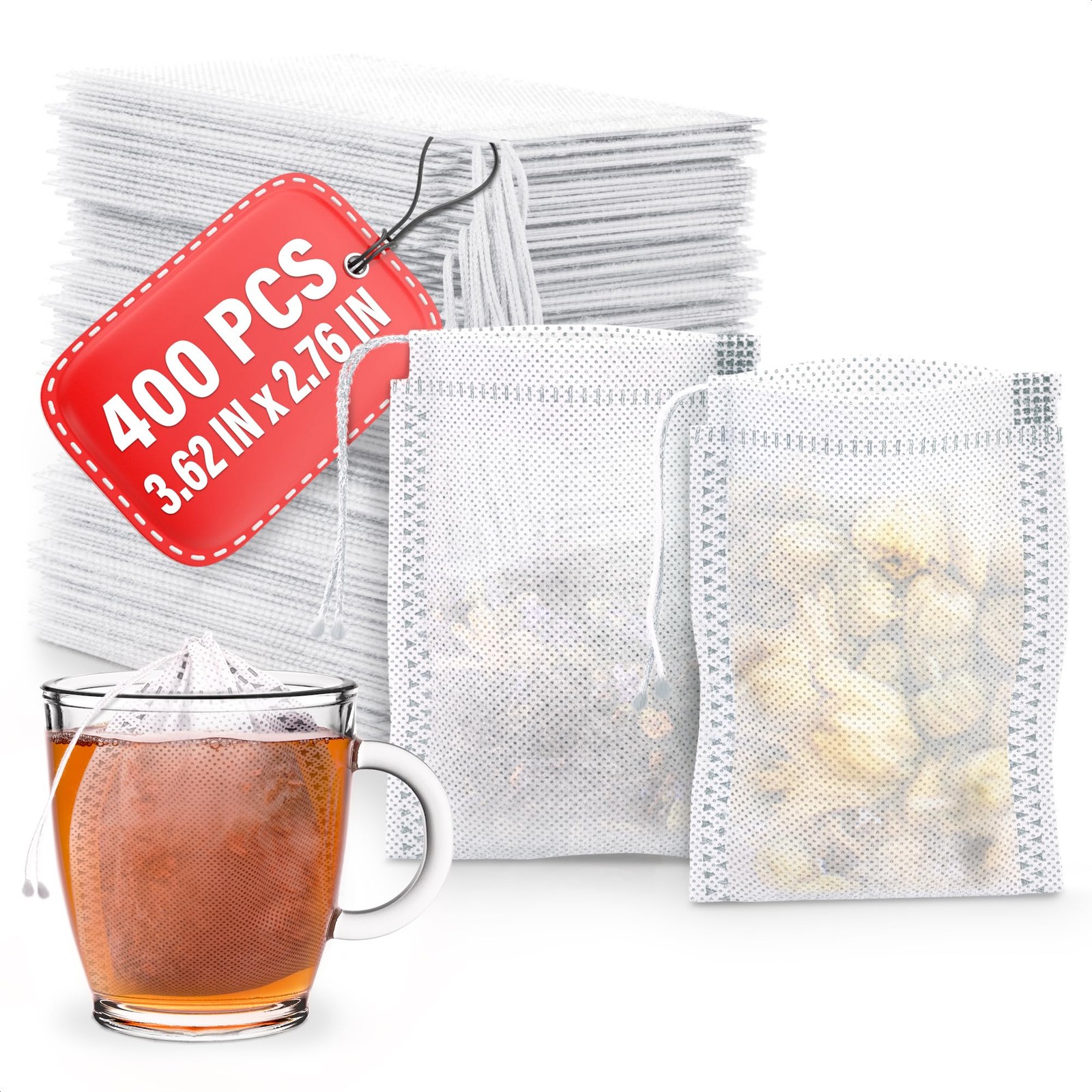 400 Pcs Disposable Tea Bags for Loose Leaf – 3.62 x 3.62″*2.76″, White