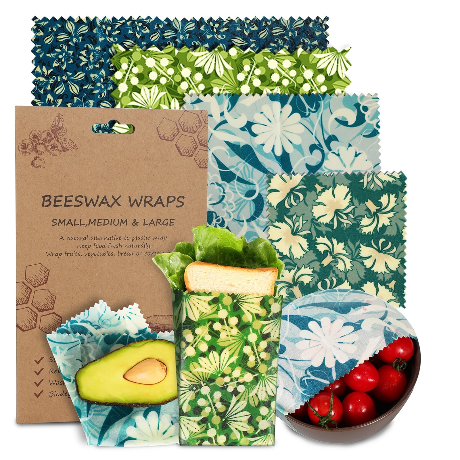 Reusable Beeswax 1*XSmall, 1*Small, 1*Medium, 1*Large, Flowers and Leaves
