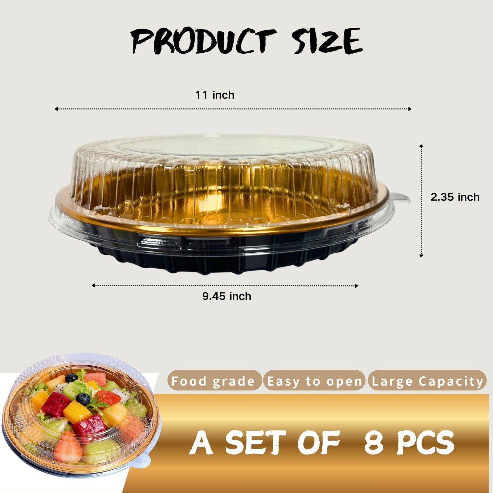 Disposable Pie Carrier with Clear Lid, 11 Inch Gold Plastic Serving Tray, Rou…