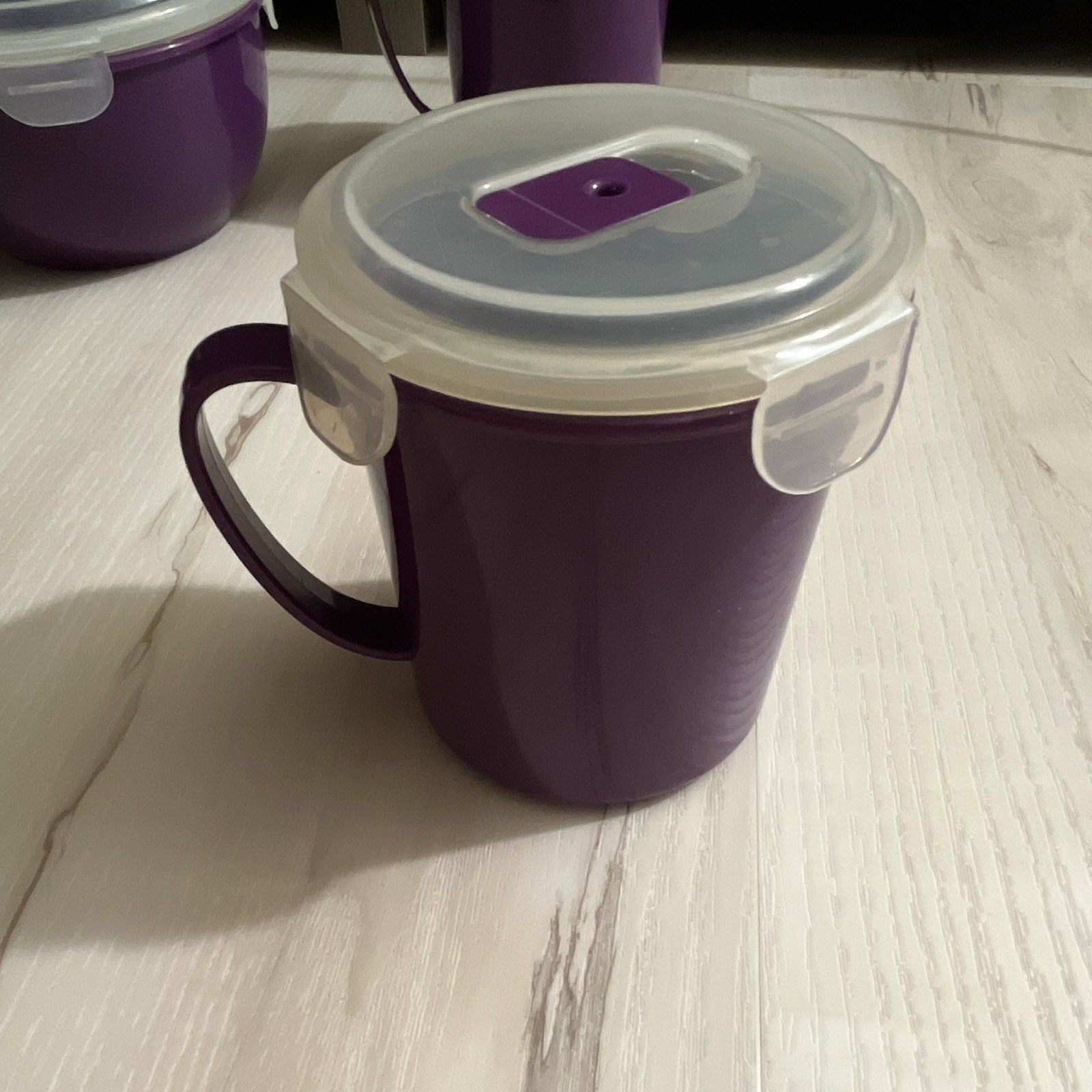 3pc Purple/Clear Plastic Round Bowl Set, Snap Airtight Vented Lids