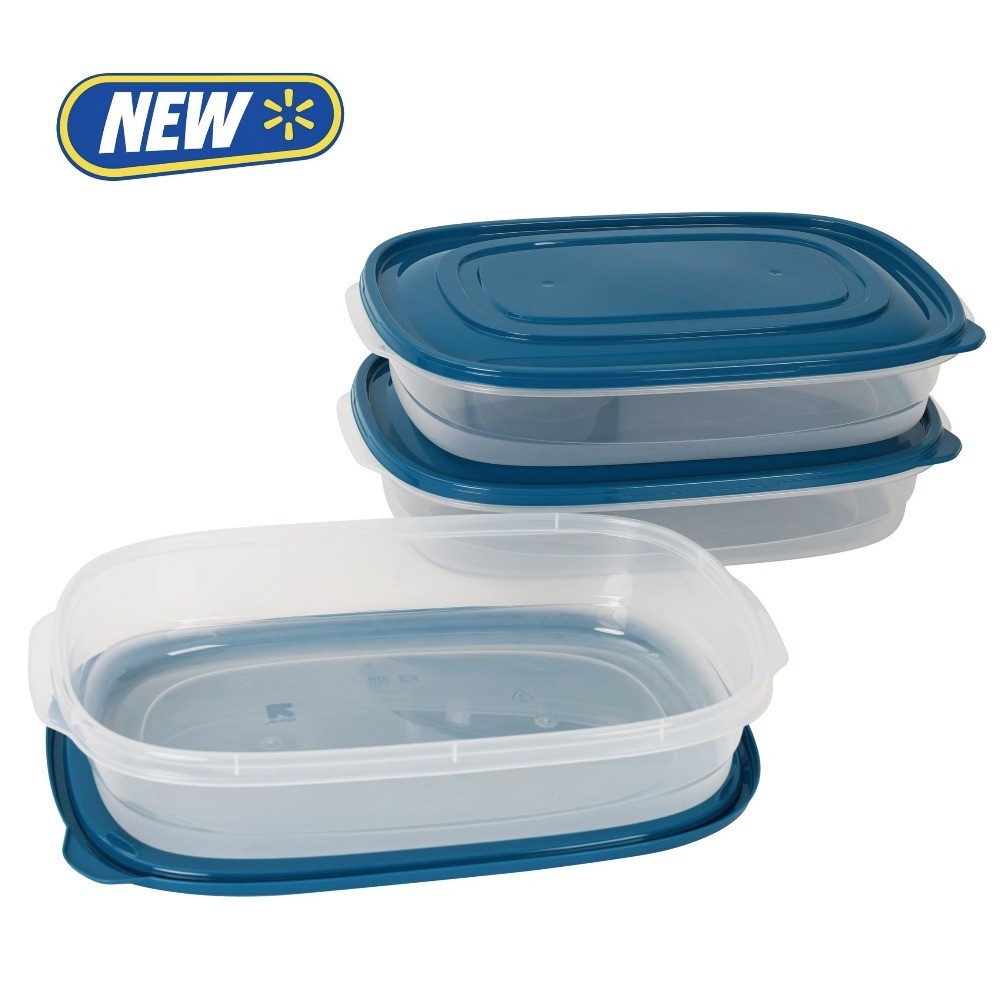 Semi Durable Rectanglar 1 Gallon Plastic Food Storage Container 3 Pack,