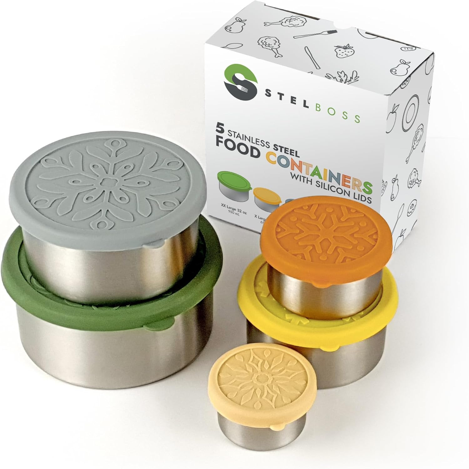Stainless Steel Containers with Lids, Set of 5, Leakproof Stainless Steel Conta