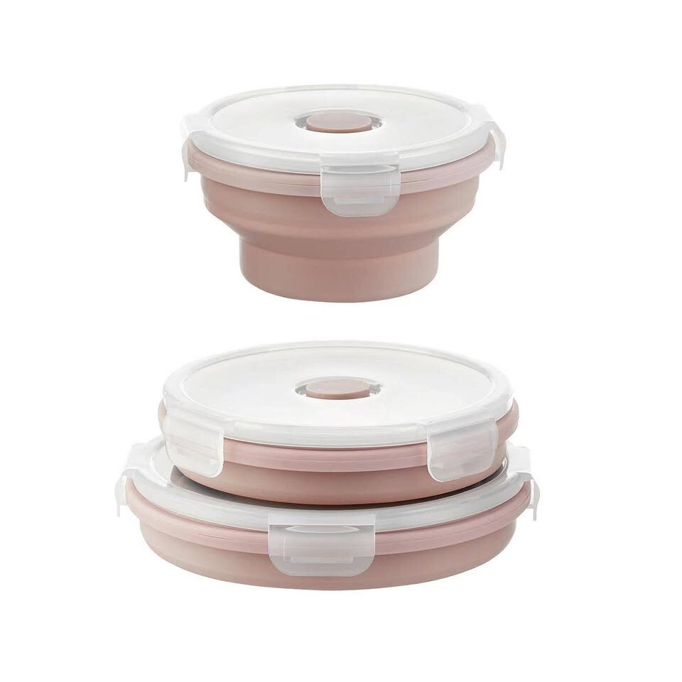 Tupperware Style Collapsible Food Storage Containers ~ Silicone 3PC Set ~ NEW