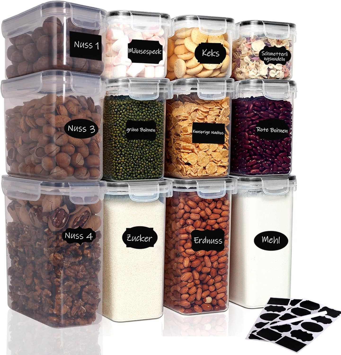 12-Piece Clear PP Airtight Jars Set Silicone Seal Food Storage Containers with