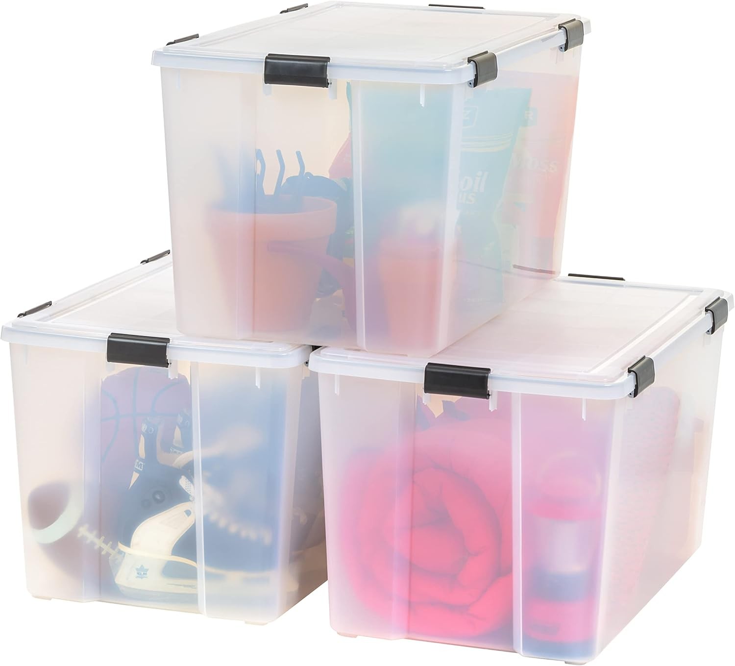 IRIS USA WeatherPro 32 Qt Storage Bins W/ Lids 4 Pack BPA-Free Plastic Gasket