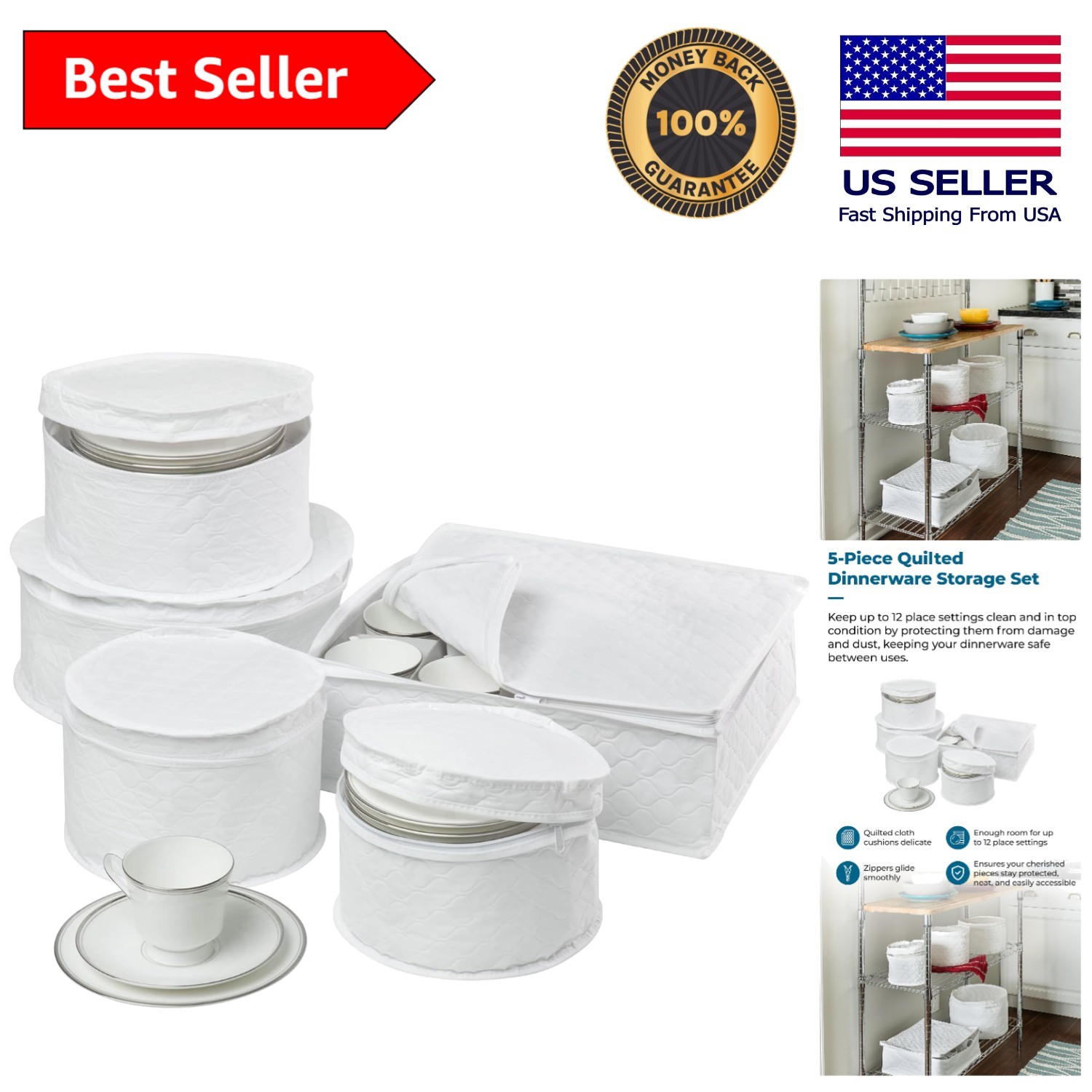 Protective Dinnerware Storage Containers – 5-Piece Set for 12 Place Settings