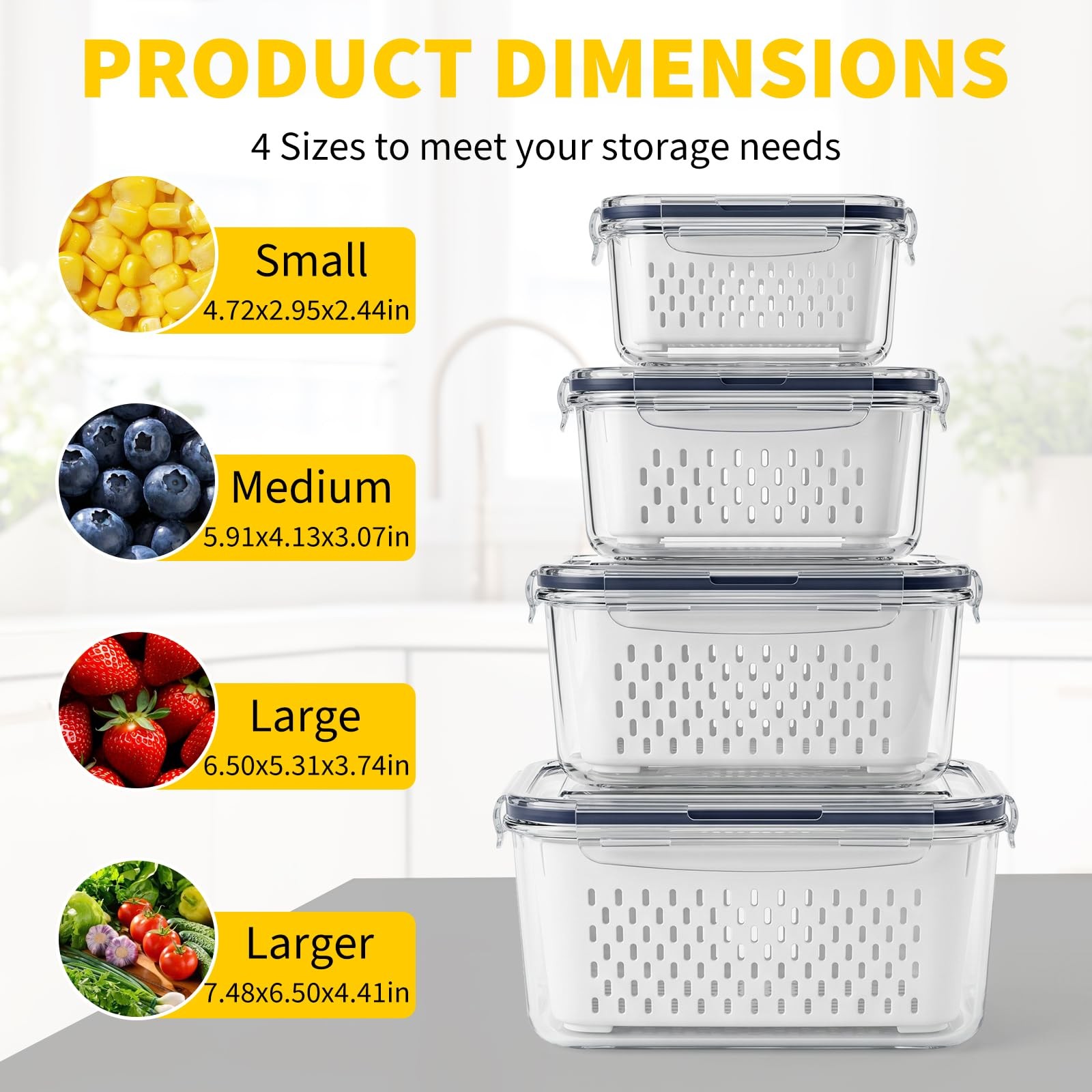 keeper Fruit Storage Containers for Fridge with Removable Colander