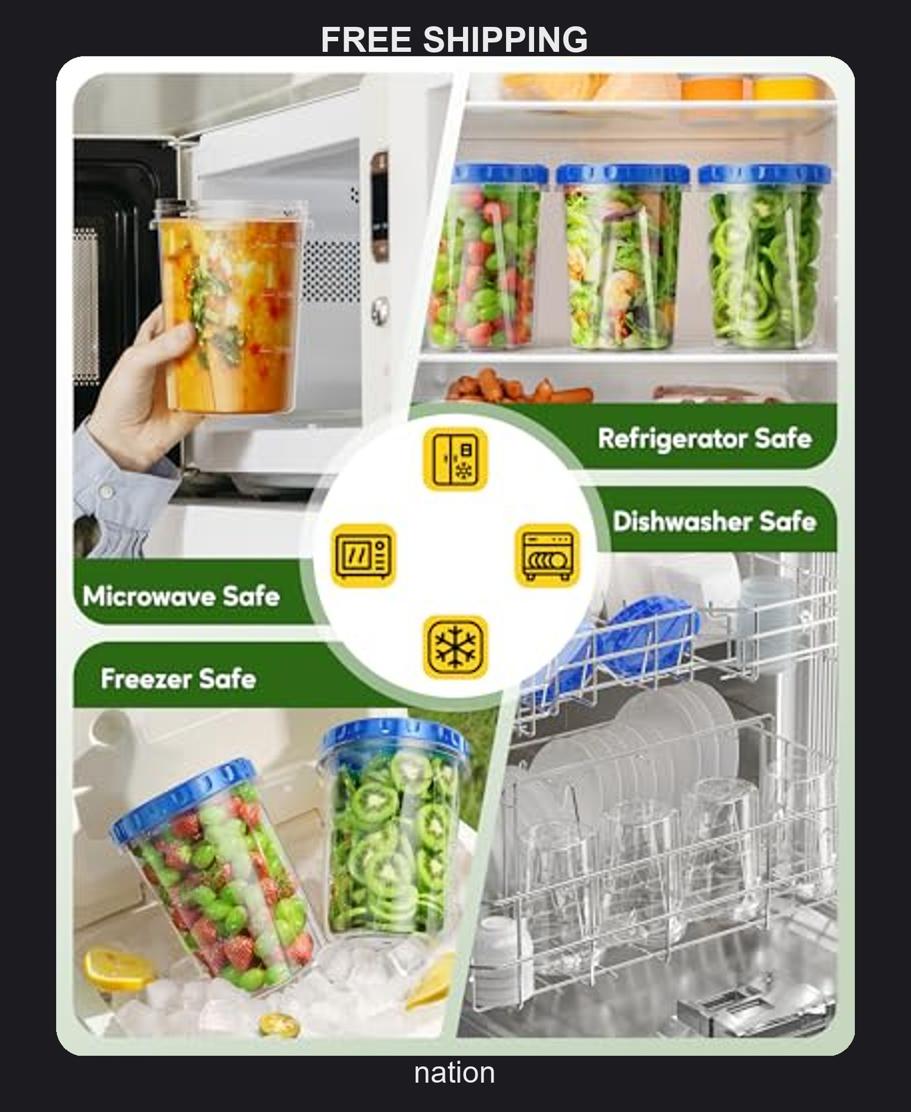 10 Pack 33oz Food Storage Containers with Twist Lids for Freezer and Microwave