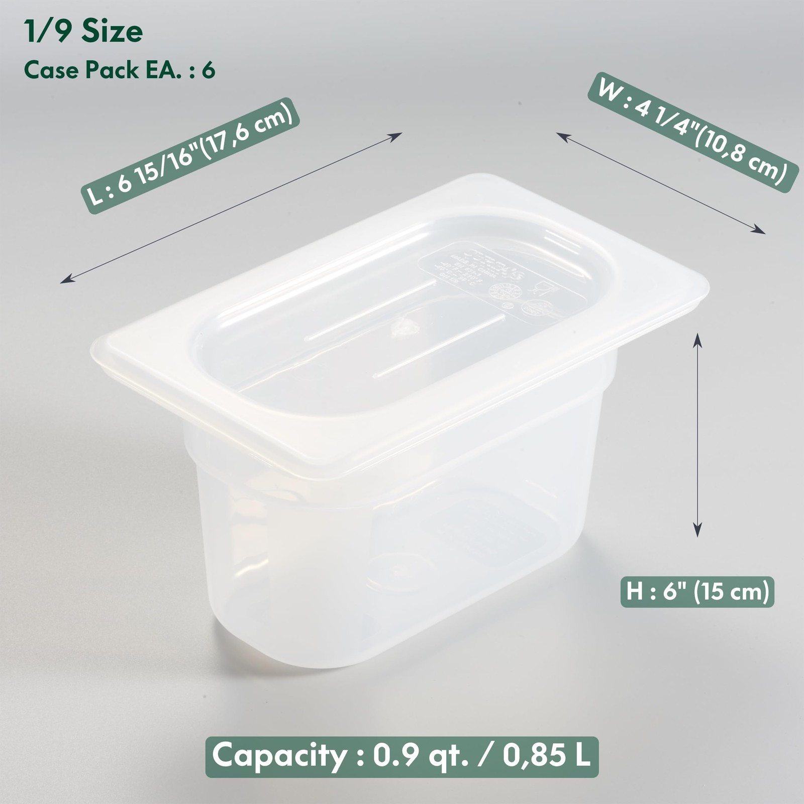 6 Pack 1/9 Size 4 Inch Deep Food Pan Handled Lid Translucent Polypropylene