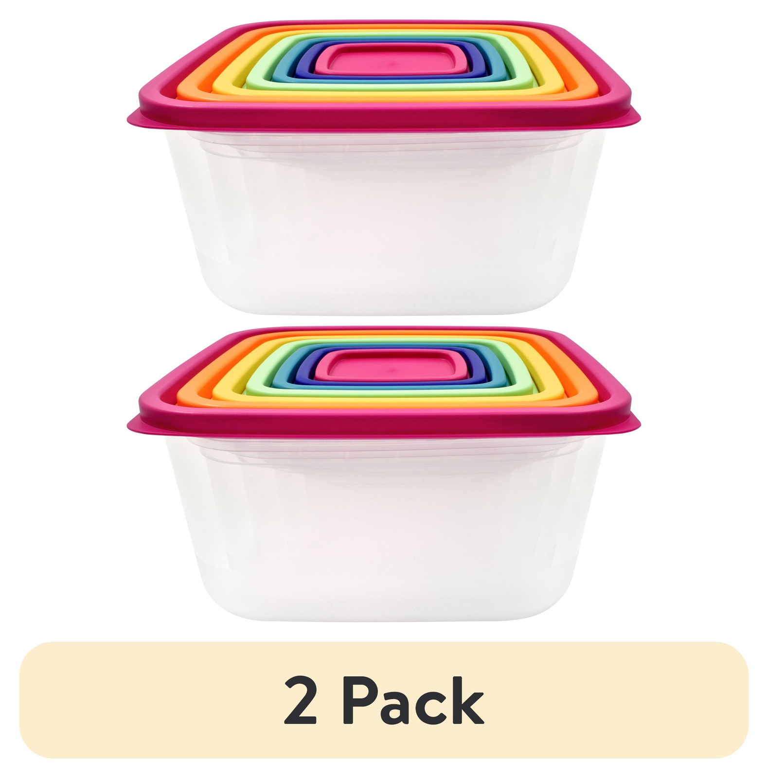 2 Pack Plastic Rainbow Food Storage Set Multi Color 14 Count Organizer Box New