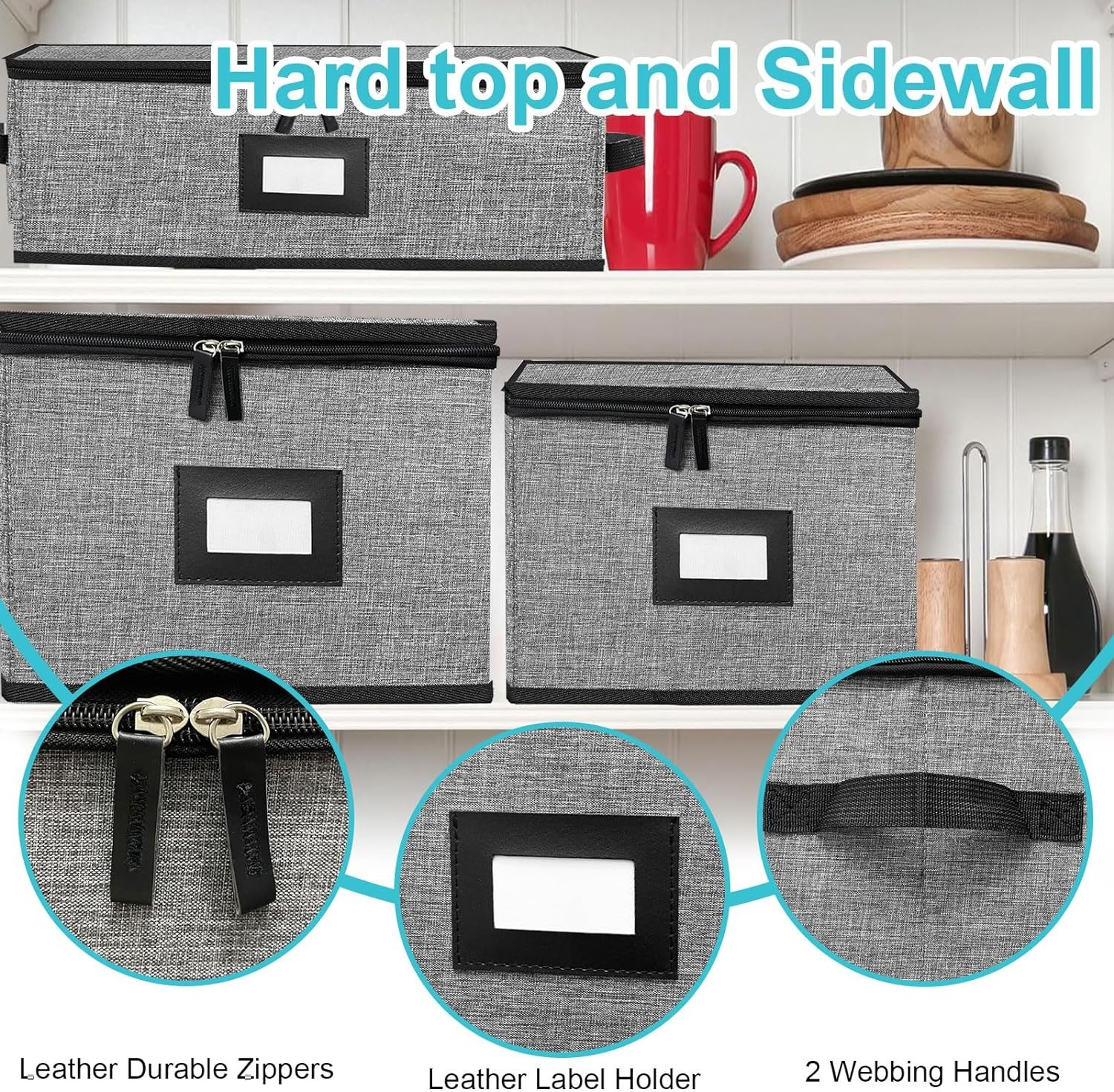 5 PACK China Storage Containers-Quilted Mug and Moving Dark Grey