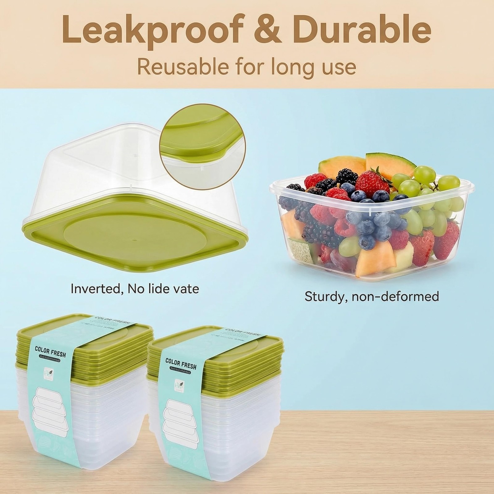 Fvellix 16 Pcs Square Food Storage Containers, Prep Containers Large, Clear