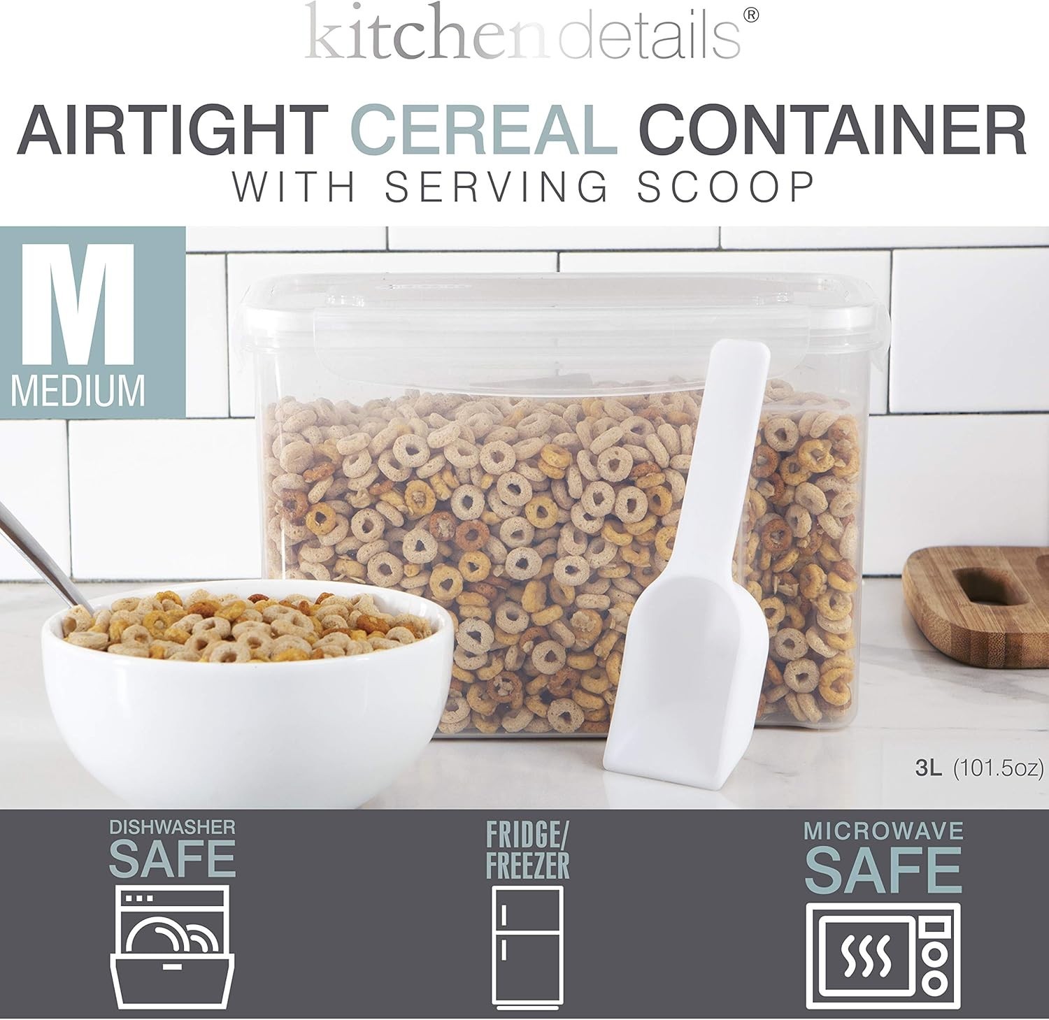 Space-Efficient 5.3L Clear Cereal Container with Scooper – Keeps Food Fresh