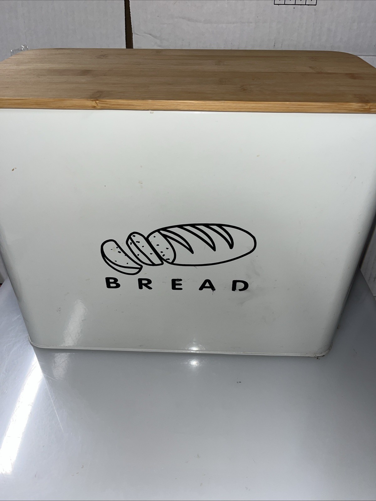 Metal Bread Bin – Bread Box with Bamboo Lid and Integrated Chopping Board 33×23