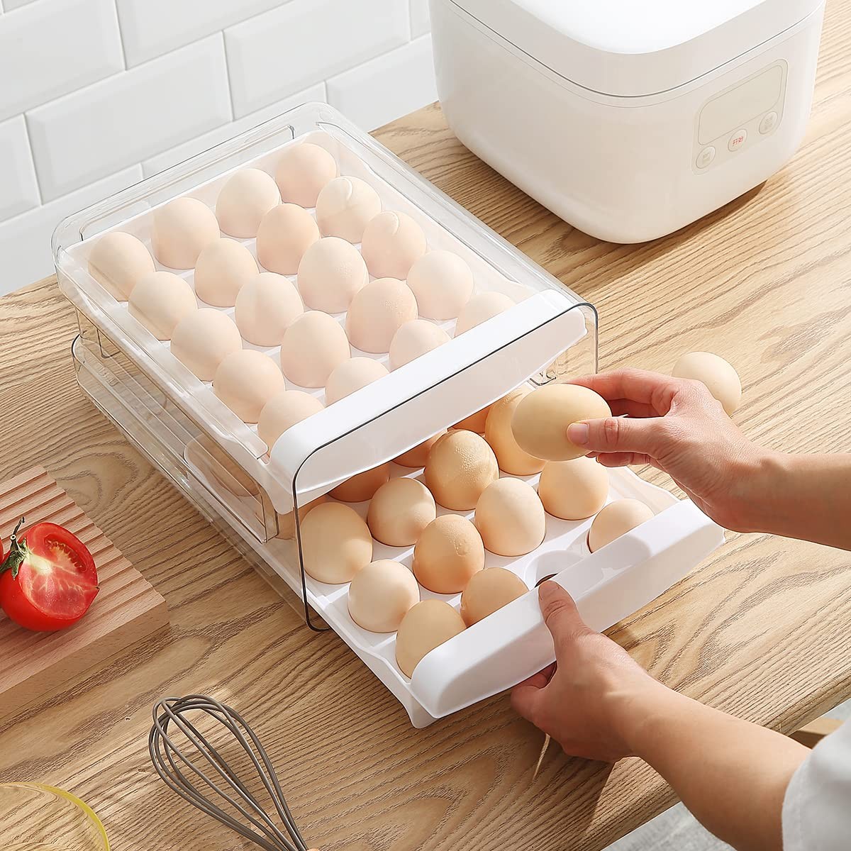 Egg Holder, Clear Plastic – 2 Layer/40 Grid Egg Tray & Fresh Storage for Fridge