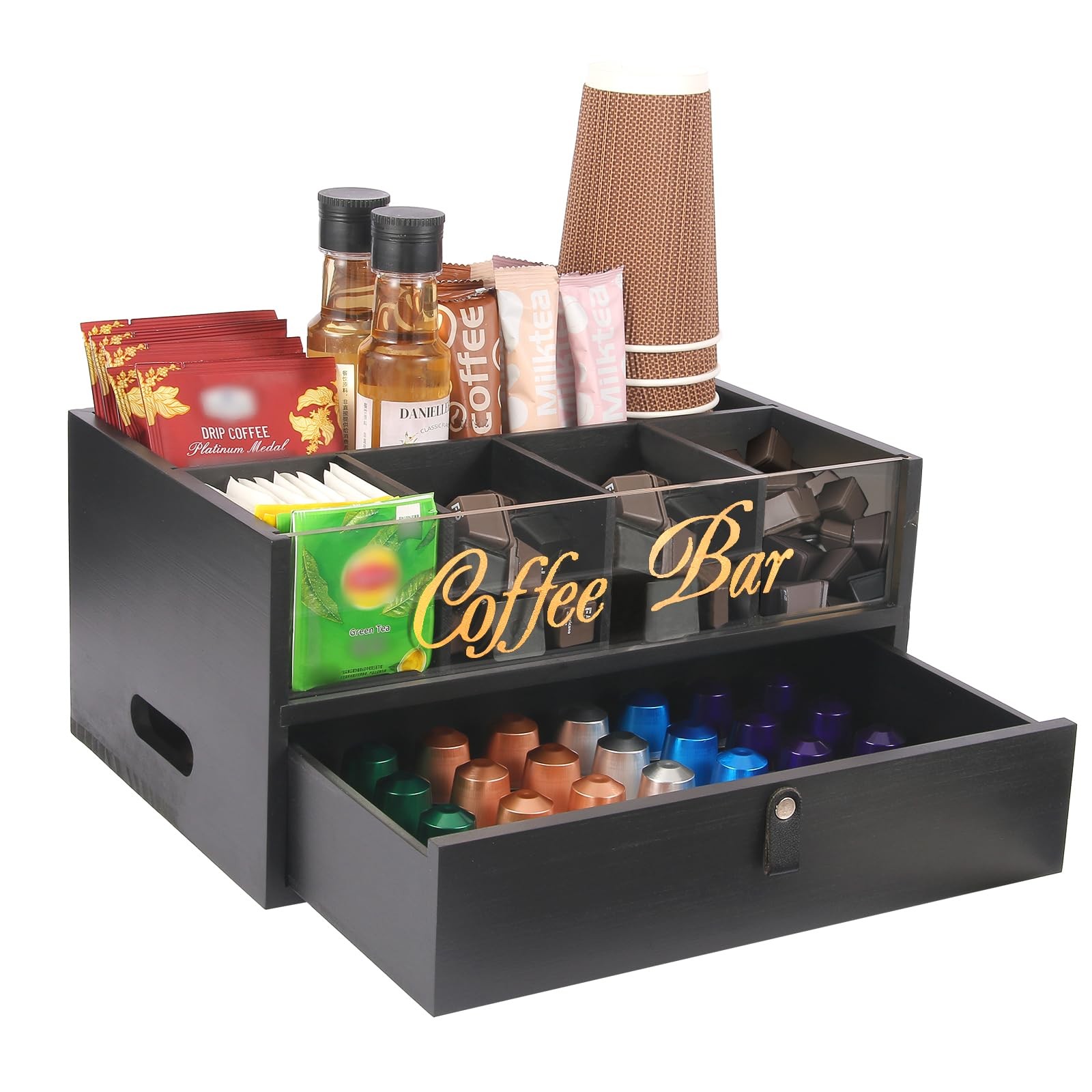 Intarsio 2-Tier Coffee Bar Organizer with Clear Acrylic Top, Built-in Black
