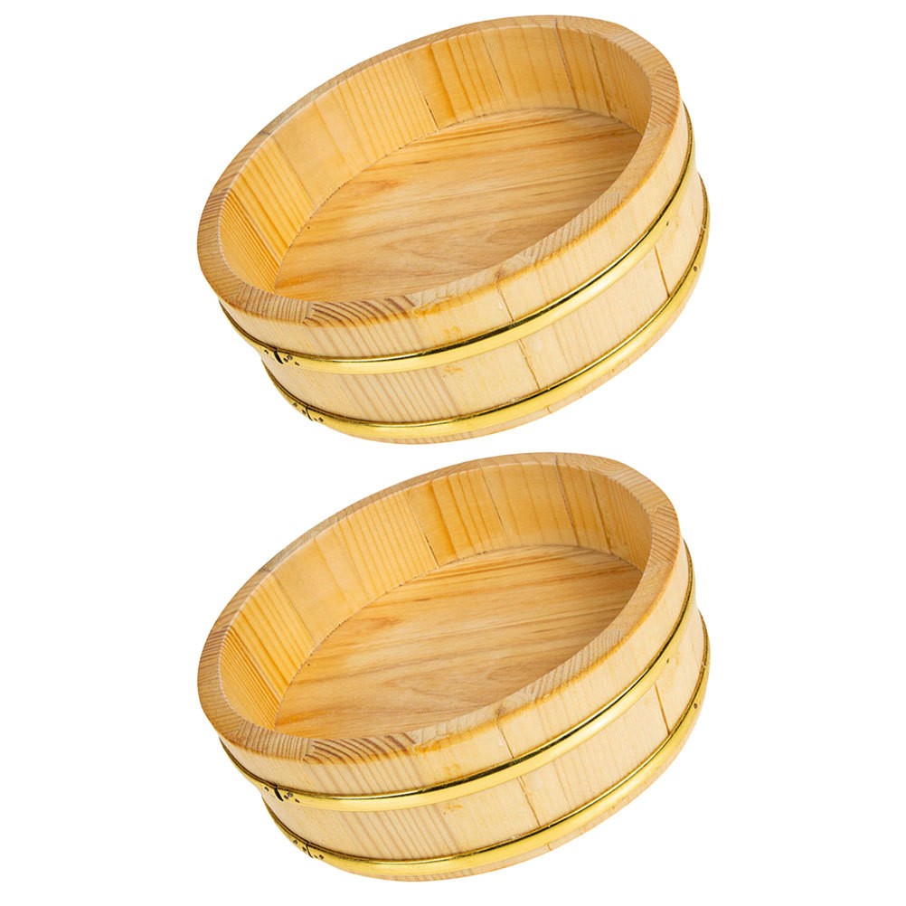 2Pcs Wooden Sushi Rice Buckets Reusable Mixing Bowls for Home Use Khaki