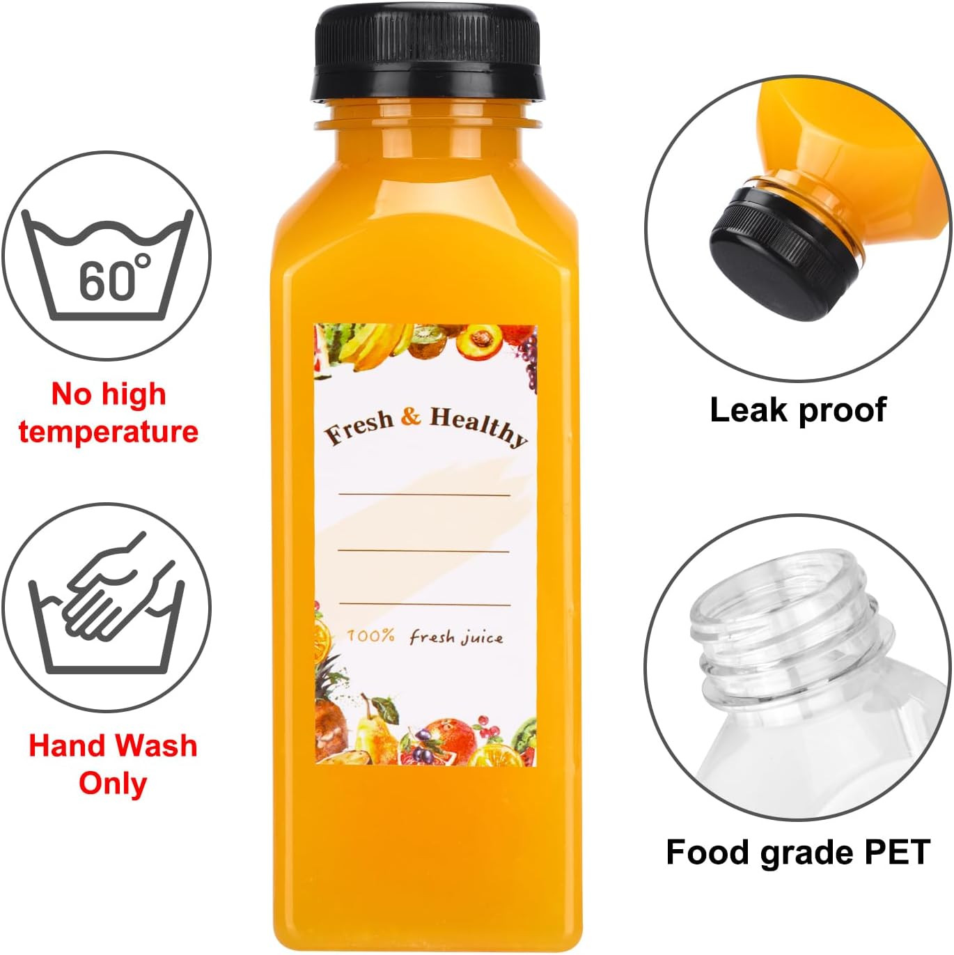 36Pcs 12Oz Juice Bottles with Lids, Reusable Clear Containers for Juices, Milk,