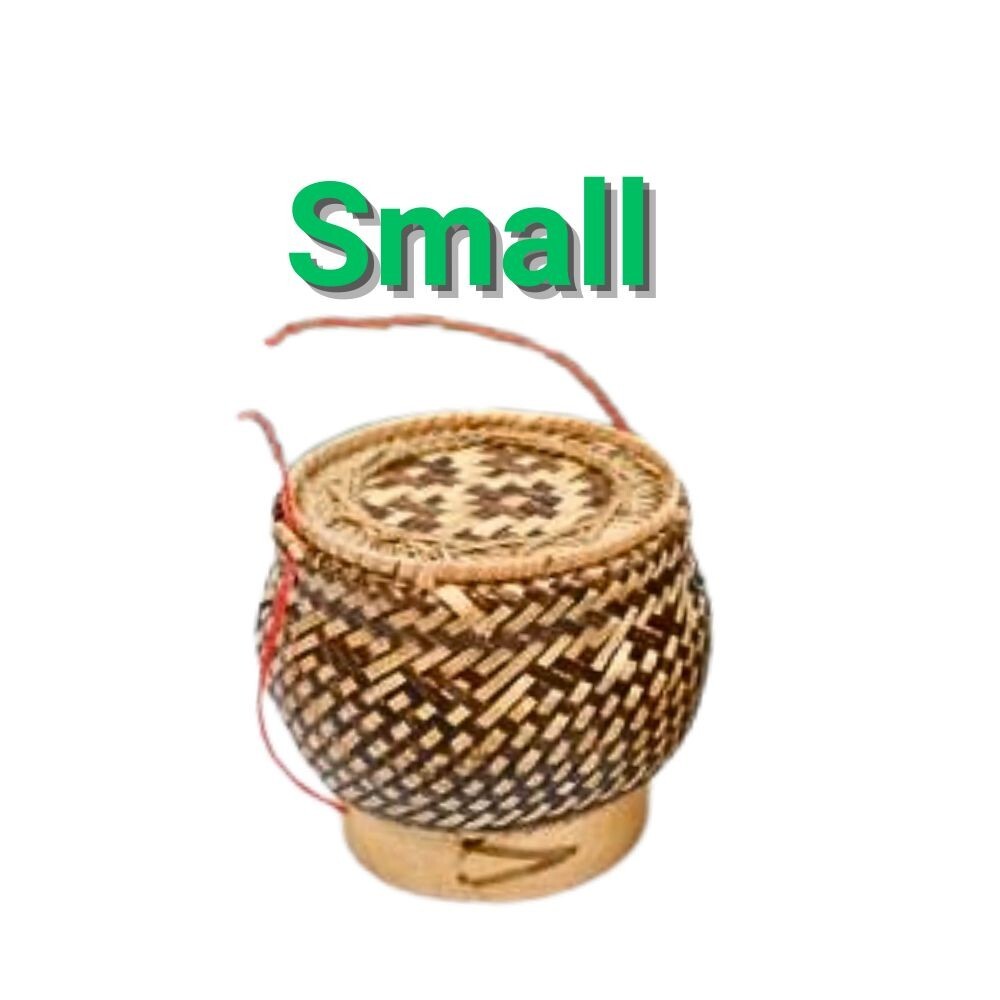 Set 2 pcs Kratip Sticky Rice Pot Jar Container Bamboo Basket Serving Pot Vintage