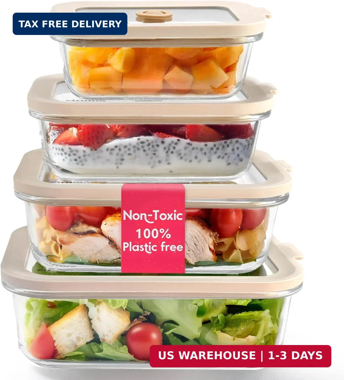 Ziruma 4-Pack Non-Toxic Glass Food Storage Containers w/Lids – Plastic-Free