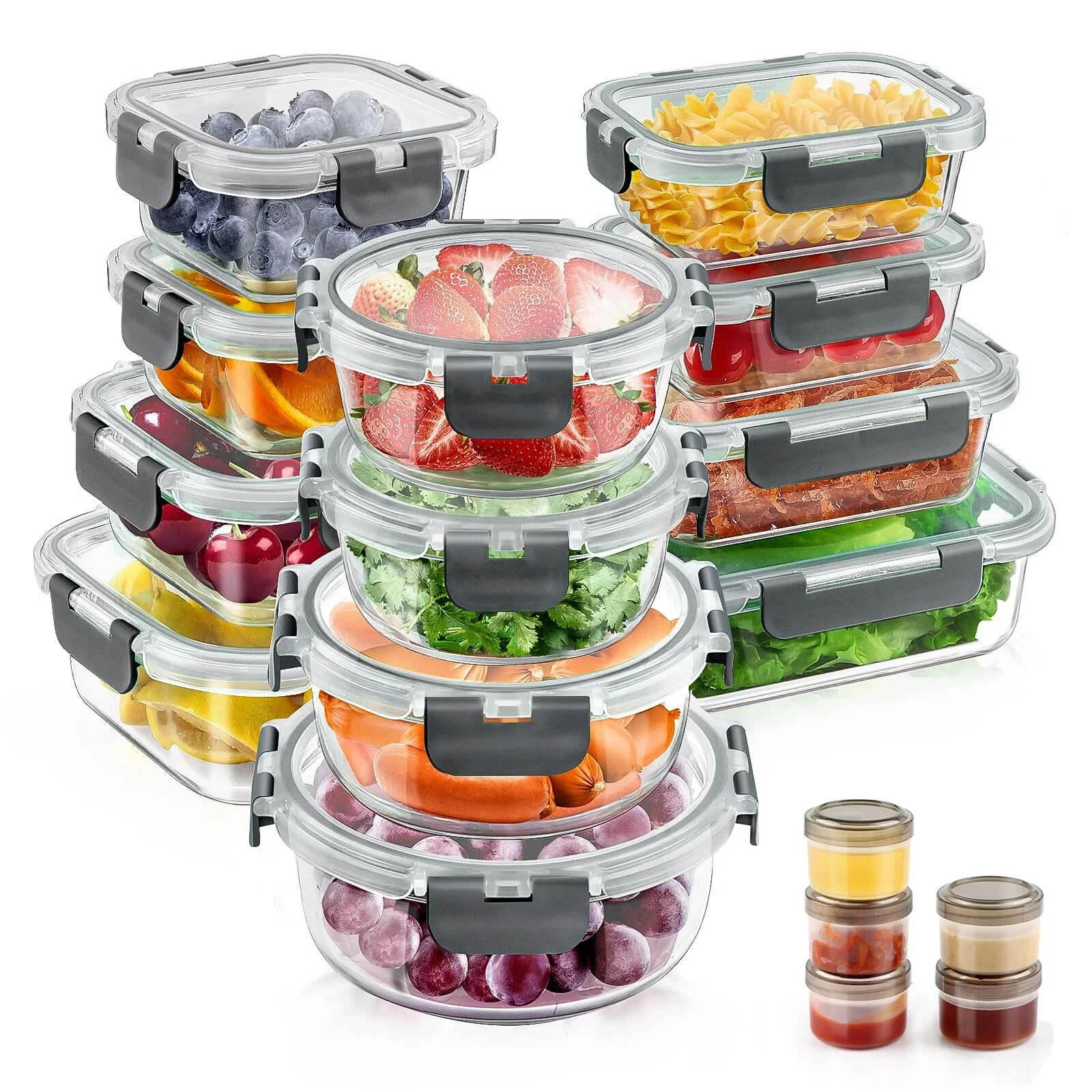 34pcs Glass Food Storage Containers with Lids Set