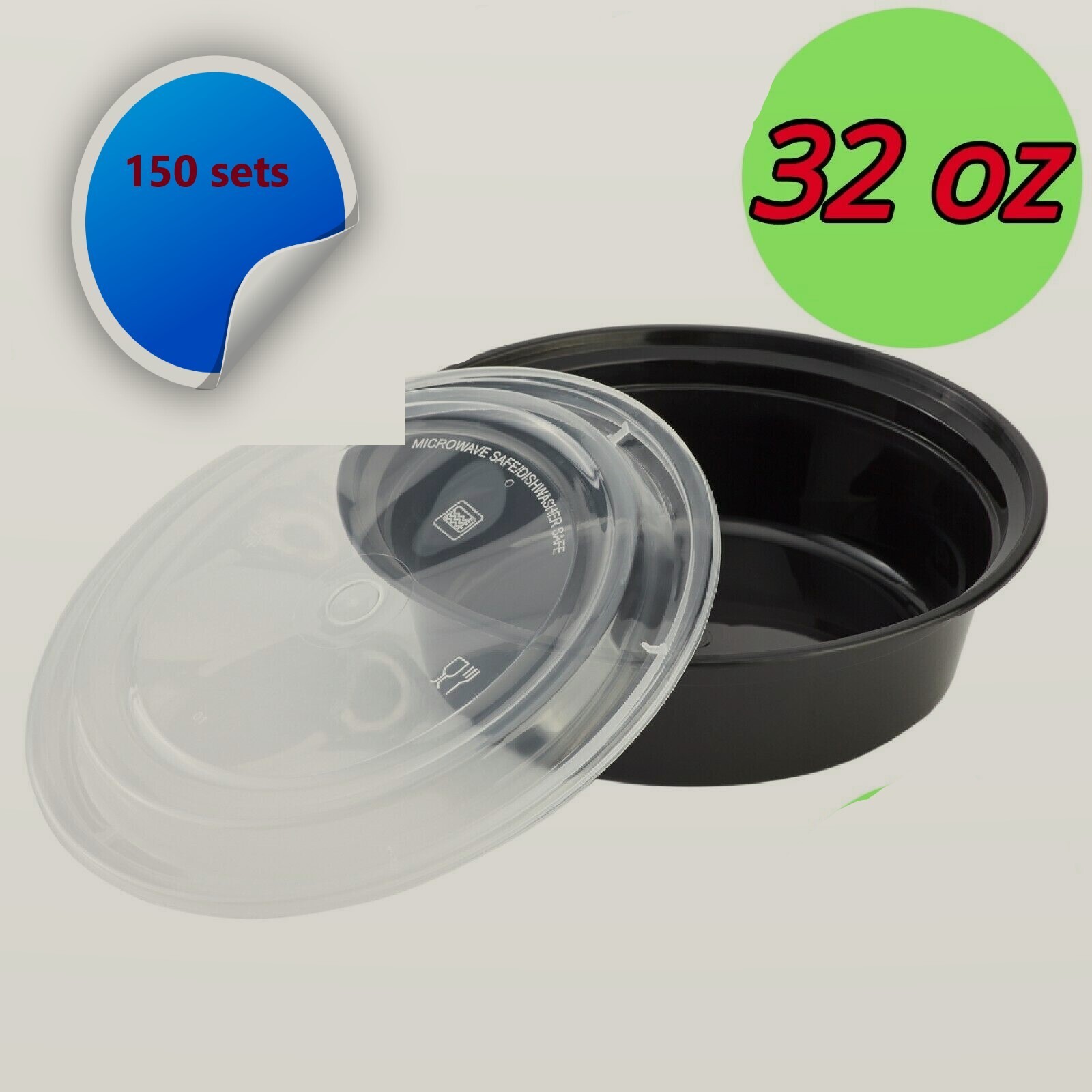 32oz Round Food Containers Meal Prep BPA FREE Microwavable Reusable 150 Sets