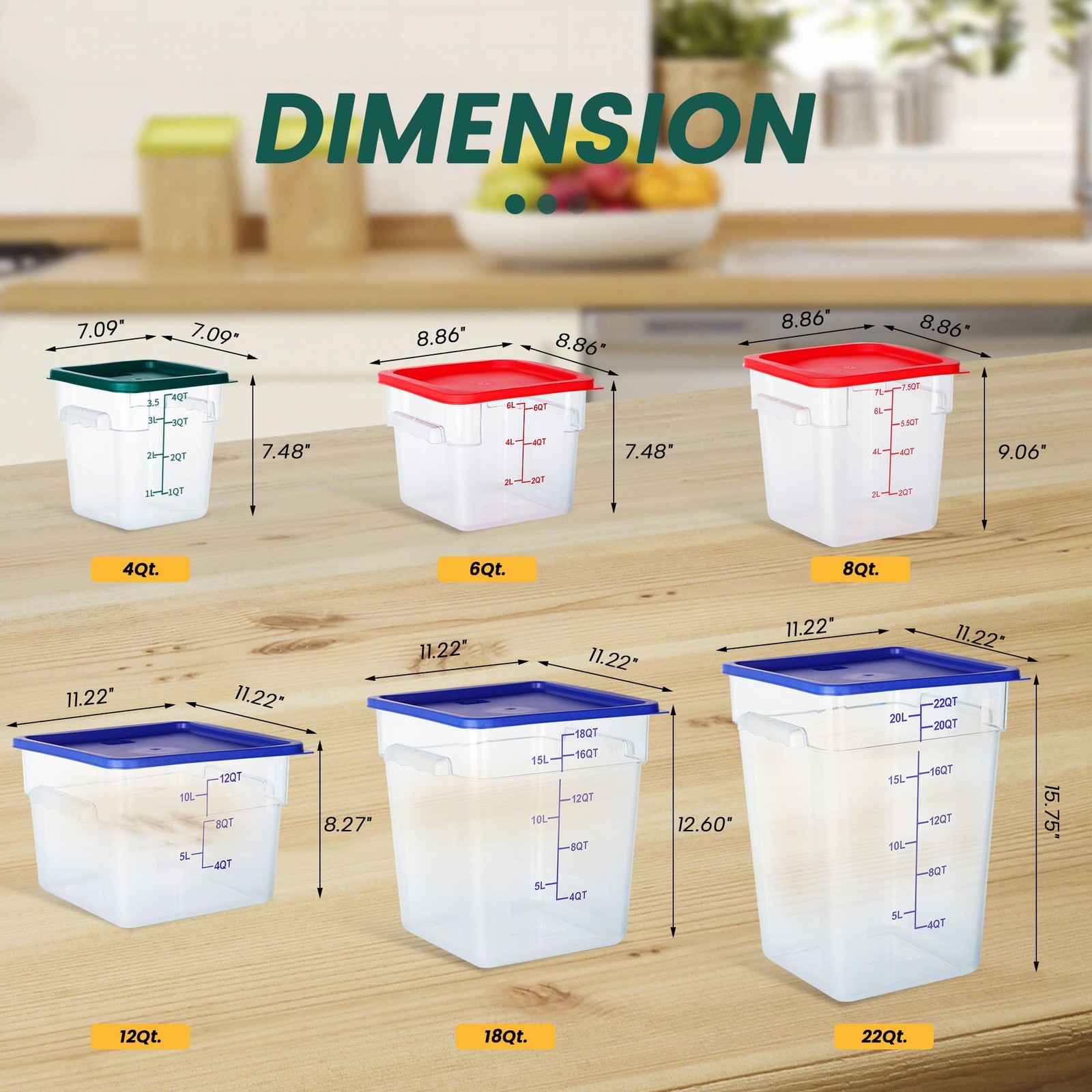 4 Pack 4QT Square Food Storage Containers with Lids