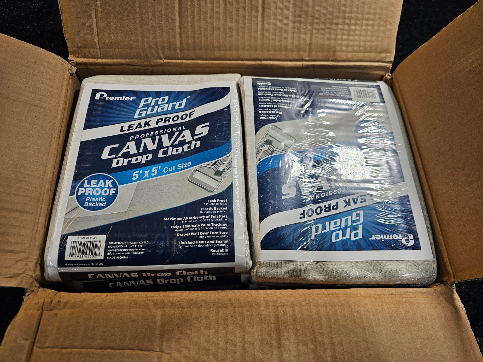 (QTY 12) Premier 45502 5 x 5 ft Butyl Leak Proof Canvas Plastic Drop Cloth