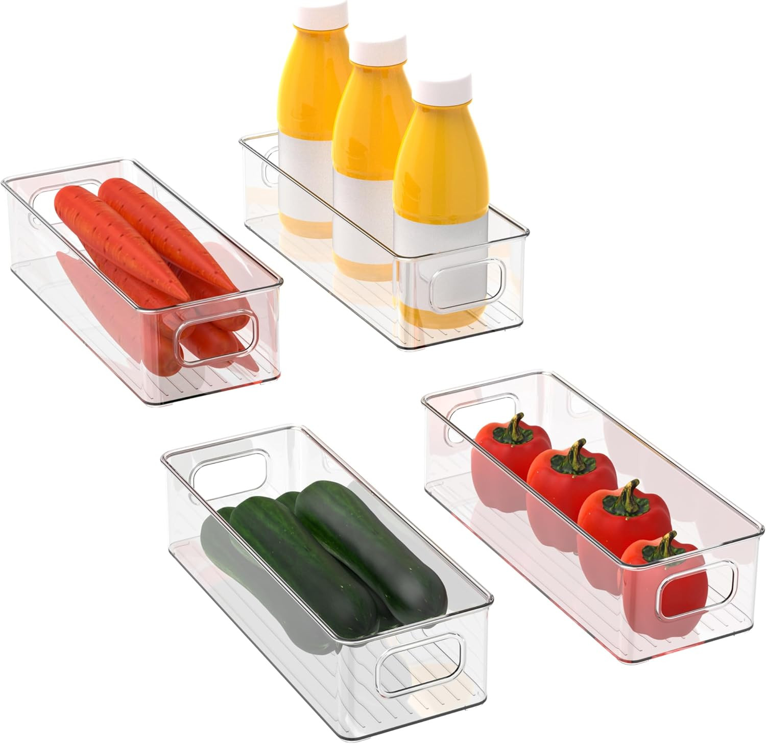 Set of 4 Refrigerator Pantry Organizer Bins – Stackable Fridge Organizers with H