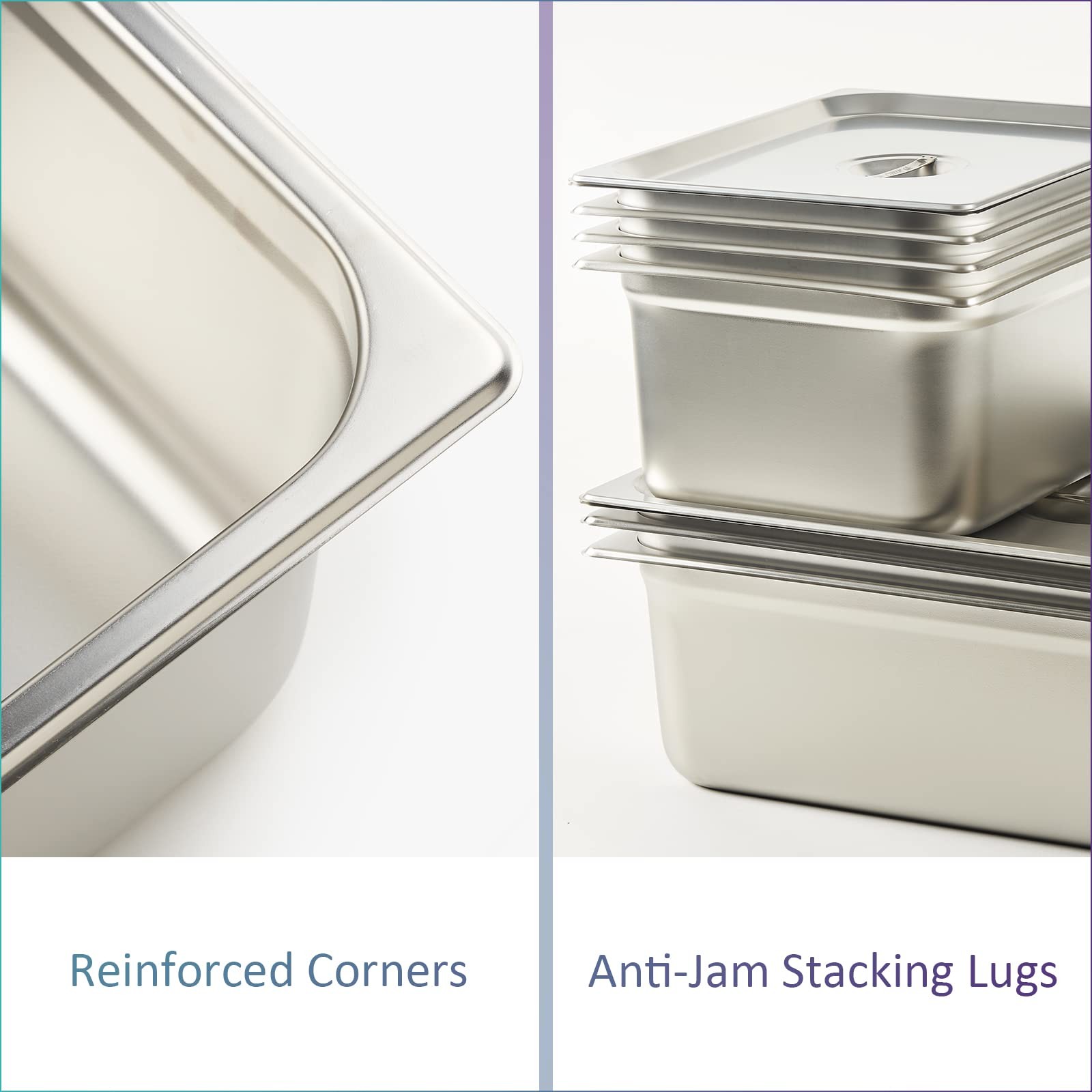 6 Pack Anti-Jam Hotel Pans, 1/2 Size 6 Inch Deep, NSF Commercial 18/8 Stainle…