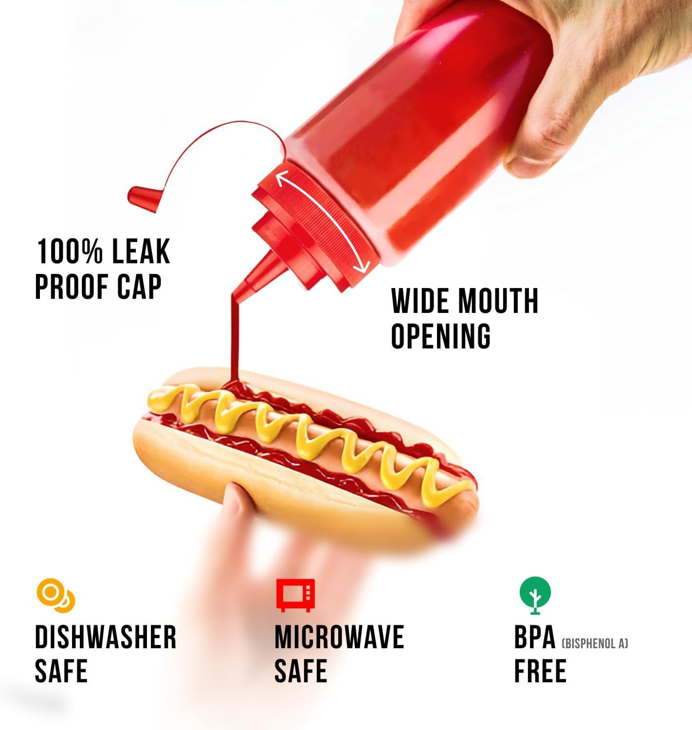 12 Oz & 16 Oz Condiment Squeeze Bottles for Sauce – Leak Proof Oil, Syrup, Dress