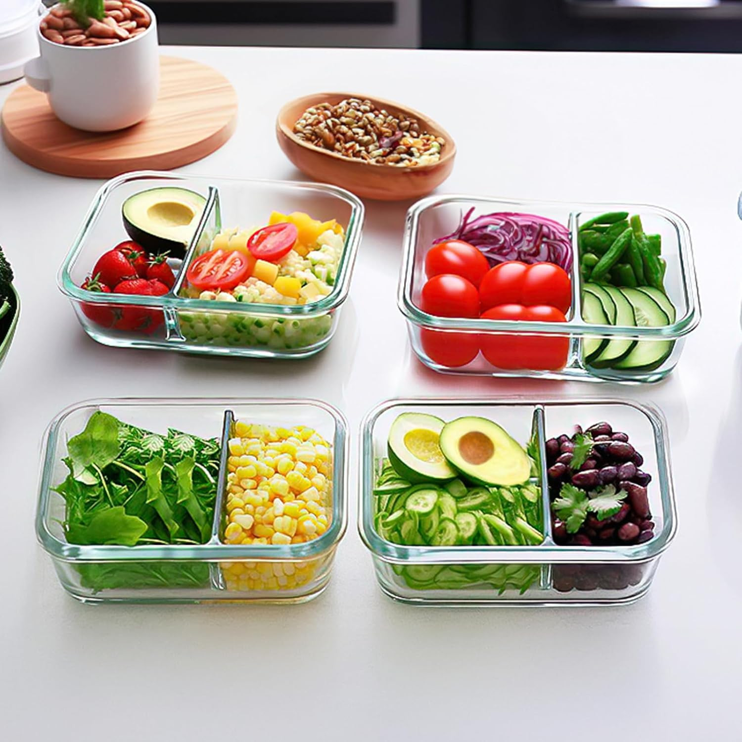 10-Pack,30 Oz Glass Meal Prep Containers 2 Compartments Airtight Lunch Bento Box