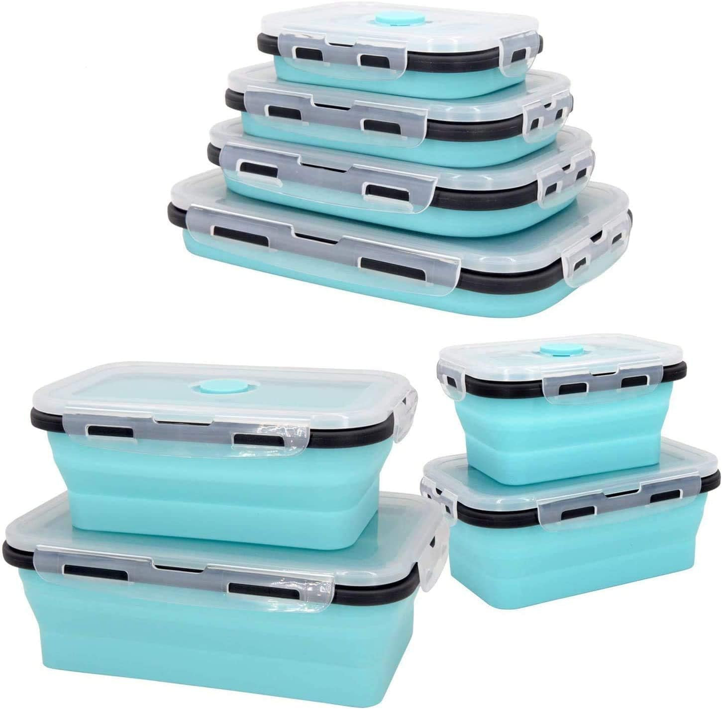 4 Pack Collapsible Food Storage Containers with Lids – Stacking Silicone Food