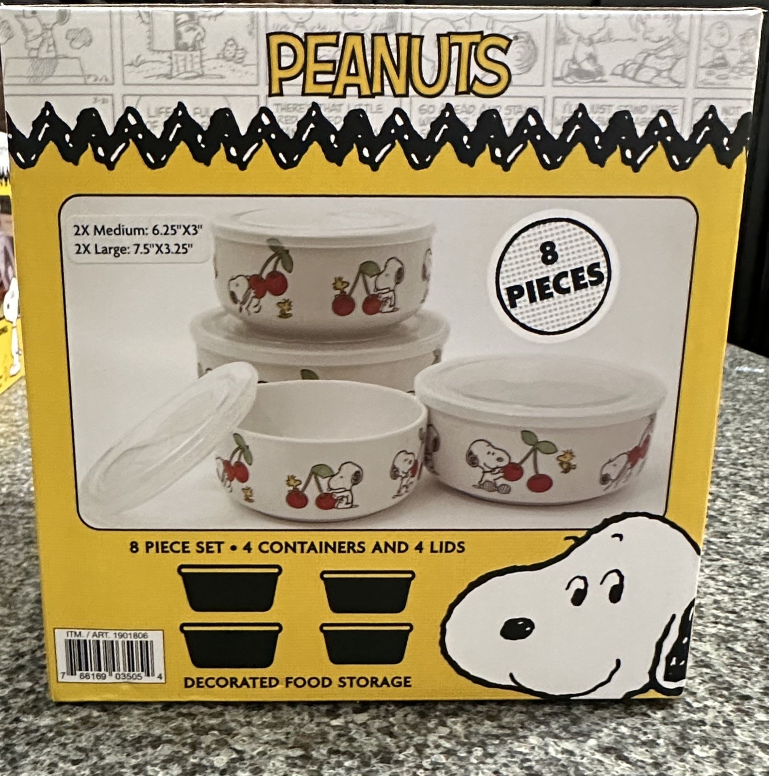 PEANUTS 8 Piece Ceramic Food Storage Bowls w/ Lids Peanuts & Cherries 🍒
