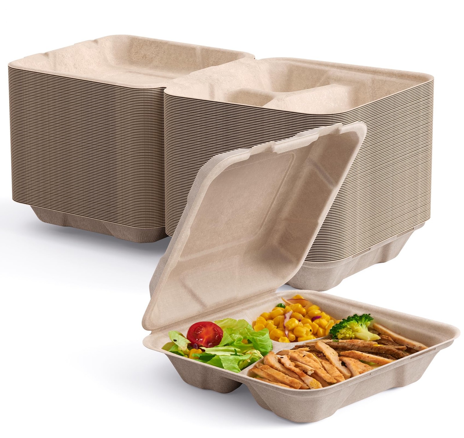 50 Pack Clamshell To Go Containers, 100% Compostable Disposable Take Out Food…