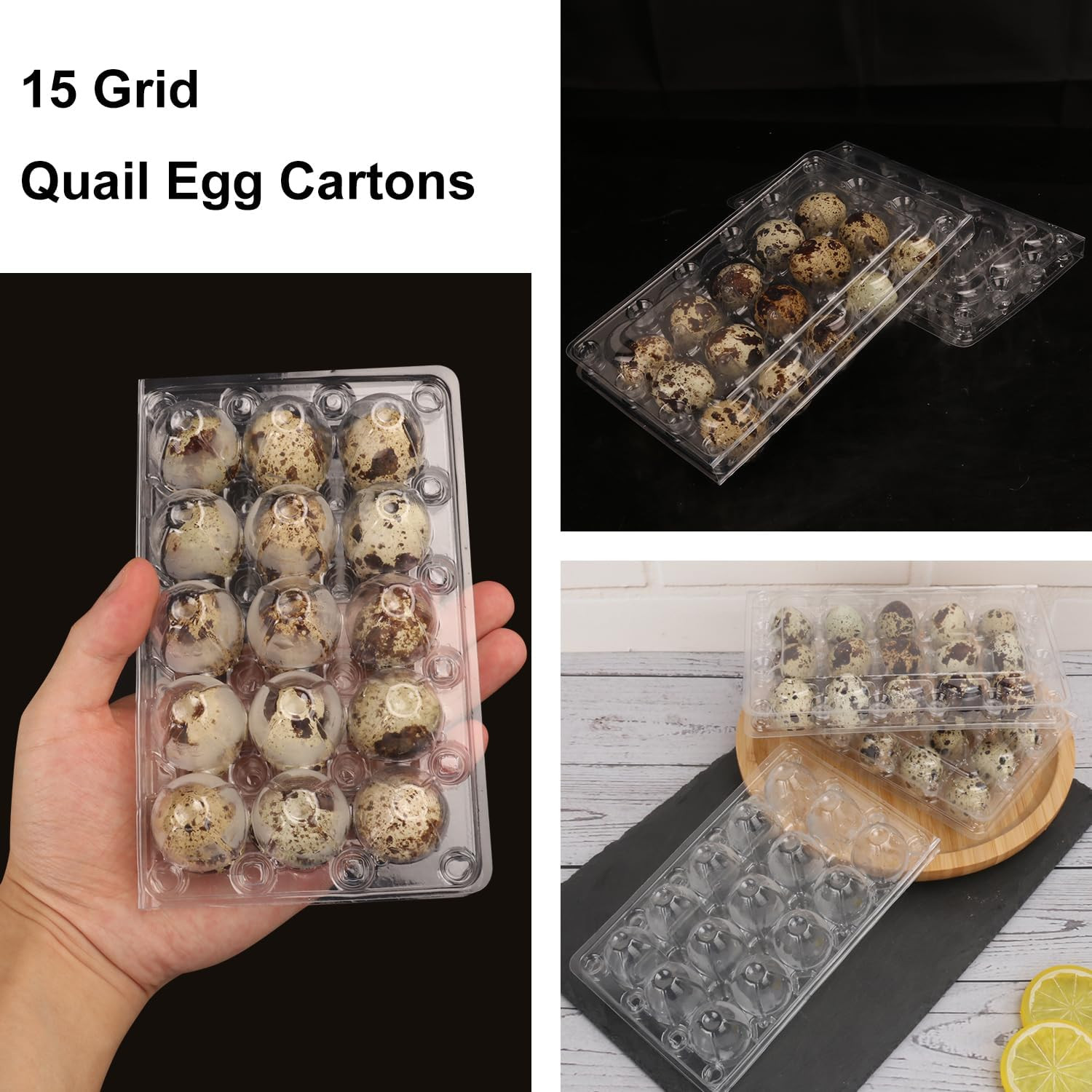 200 Pack Quail Egg Cartons, Clear Plastic Quail Egg Trays, Holds up to 15 Quail