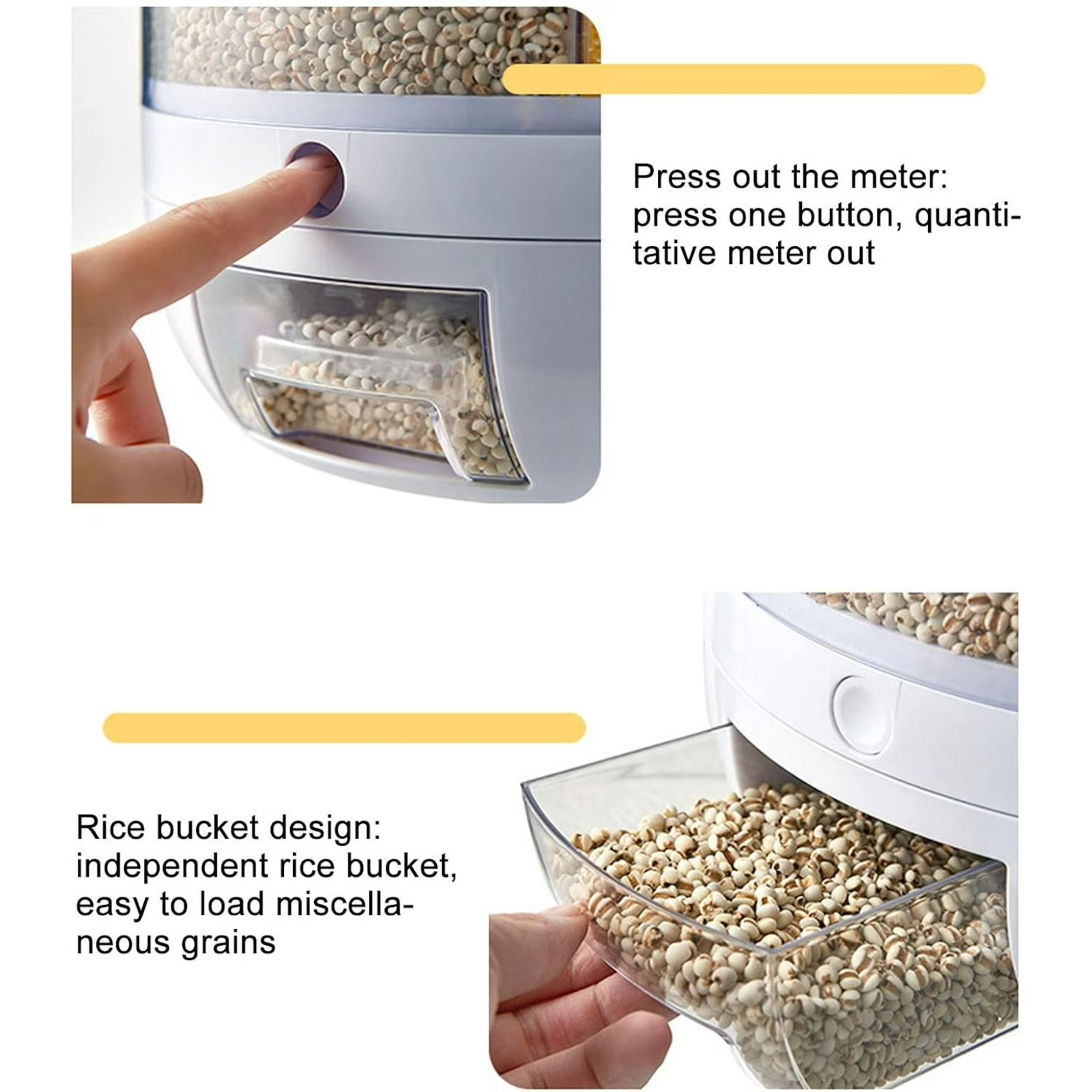 6 Grid Rotating Rice Container Cereal Grain Dispenser Airtight Dry Food Storage