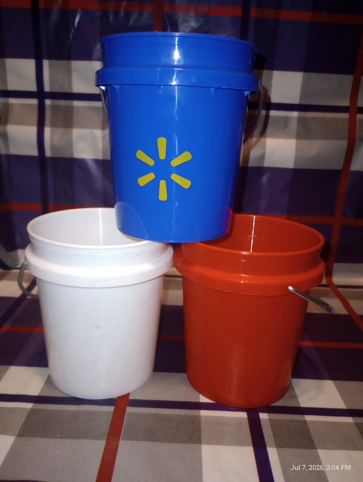 NEW ~RARE ~Walmart Mini Bucket Red White & Blue Set – No Lid – Set Of Three (3)