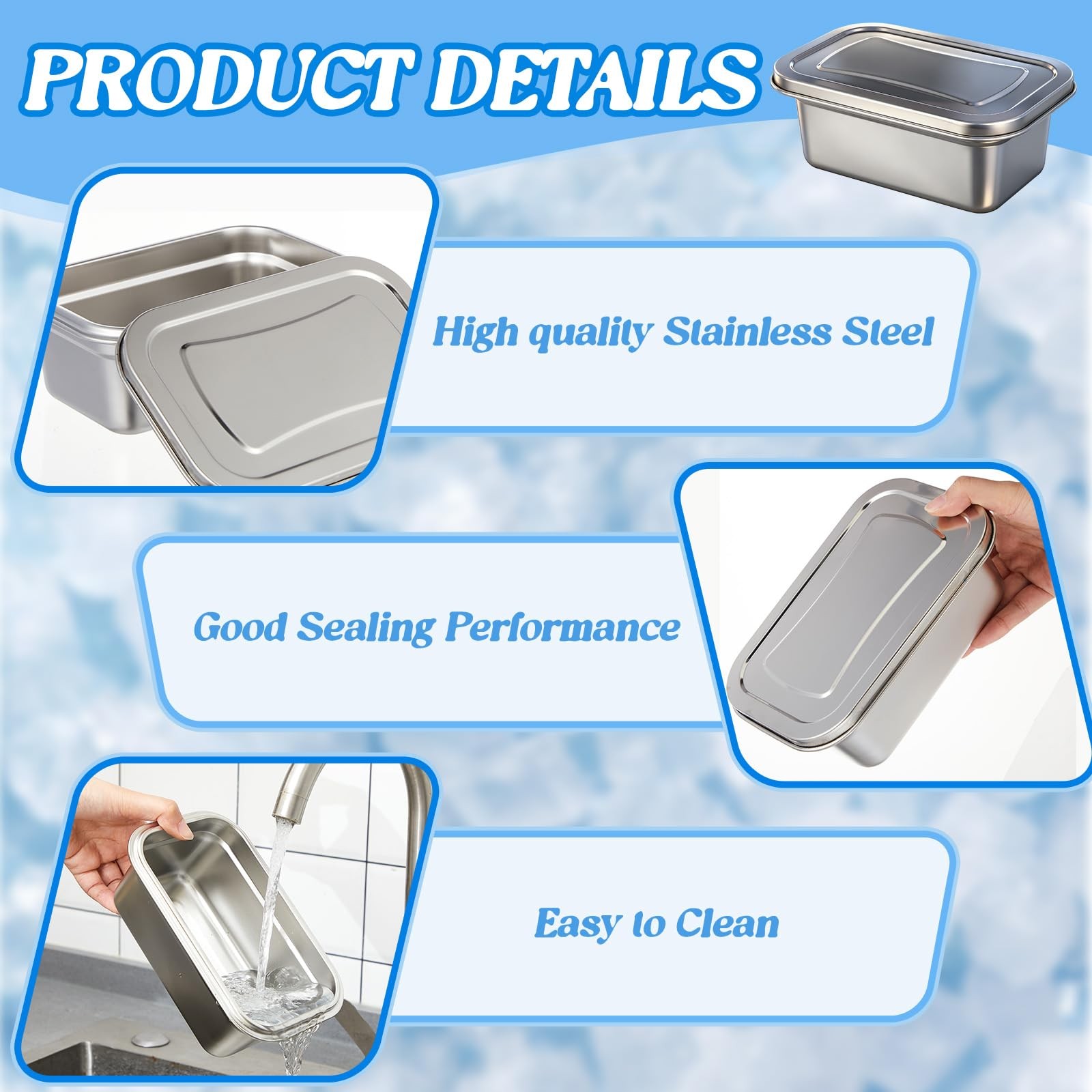 3 Pcs Reusable Stainless Steel Ice Cream Storage Containers with Lids 1.2 Qua…